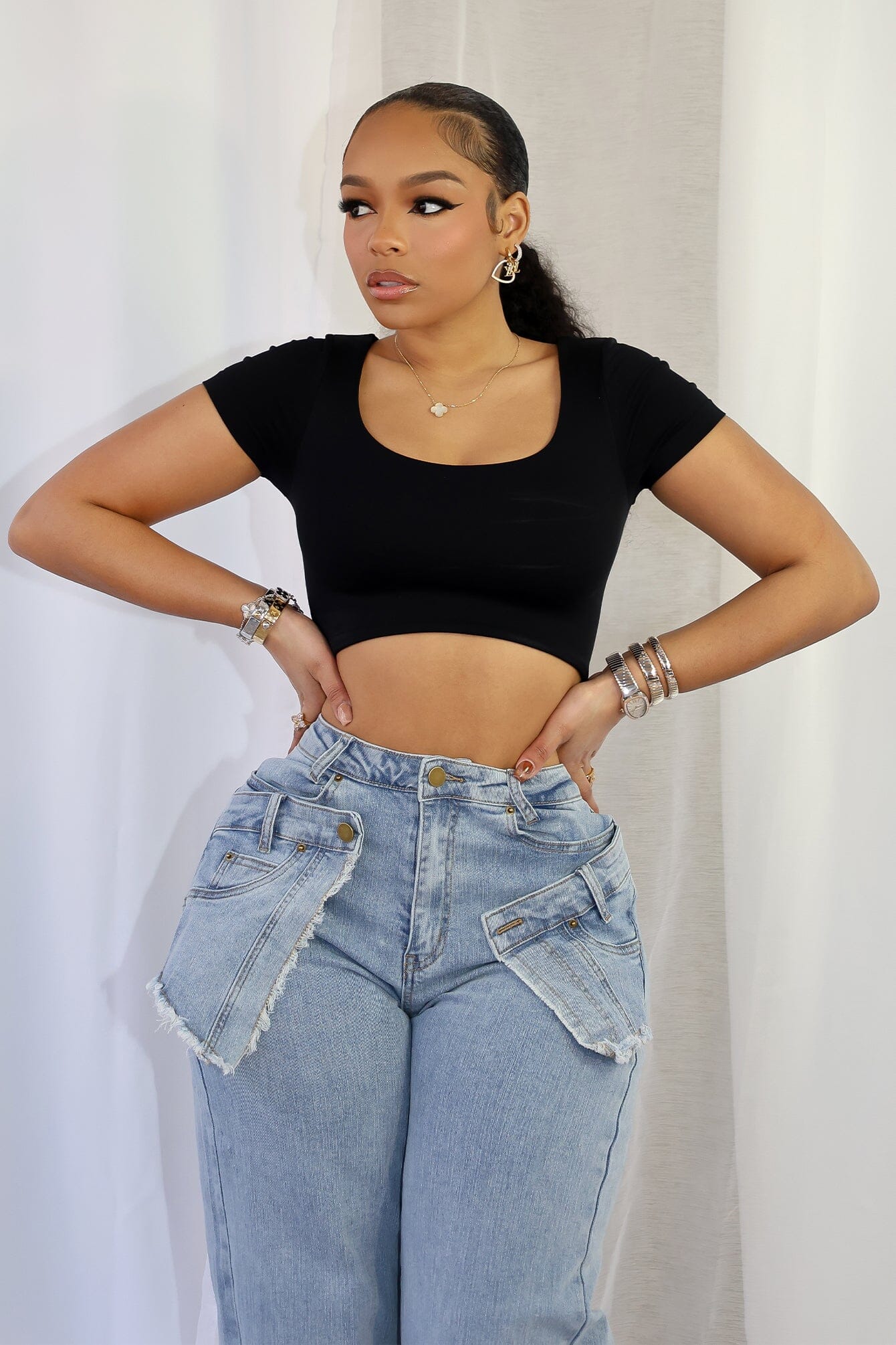 Amina Short Sleeve Double Layered Crop Top