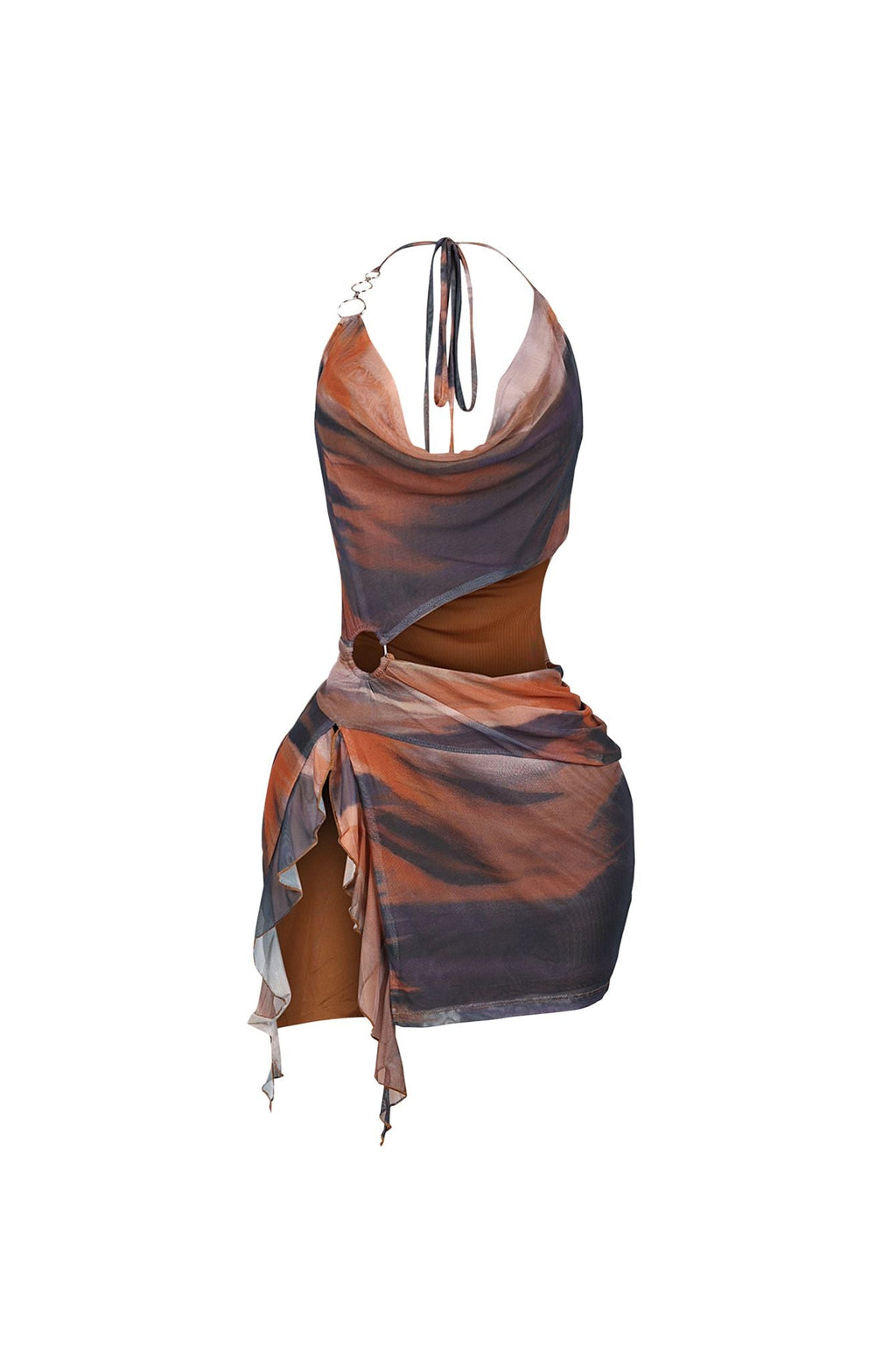 Choco Mesh Print Halter Mini Dress