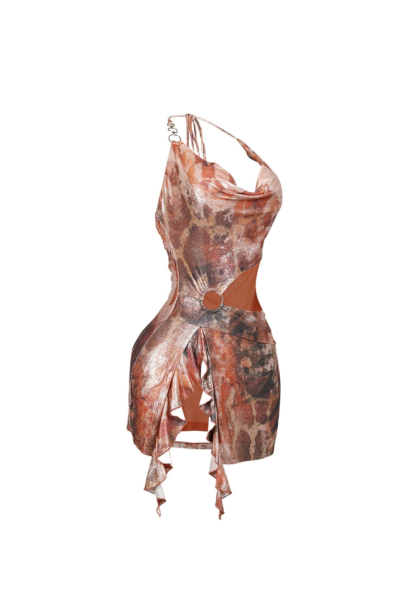 Electric Foil Tank O Ring Mini Dress