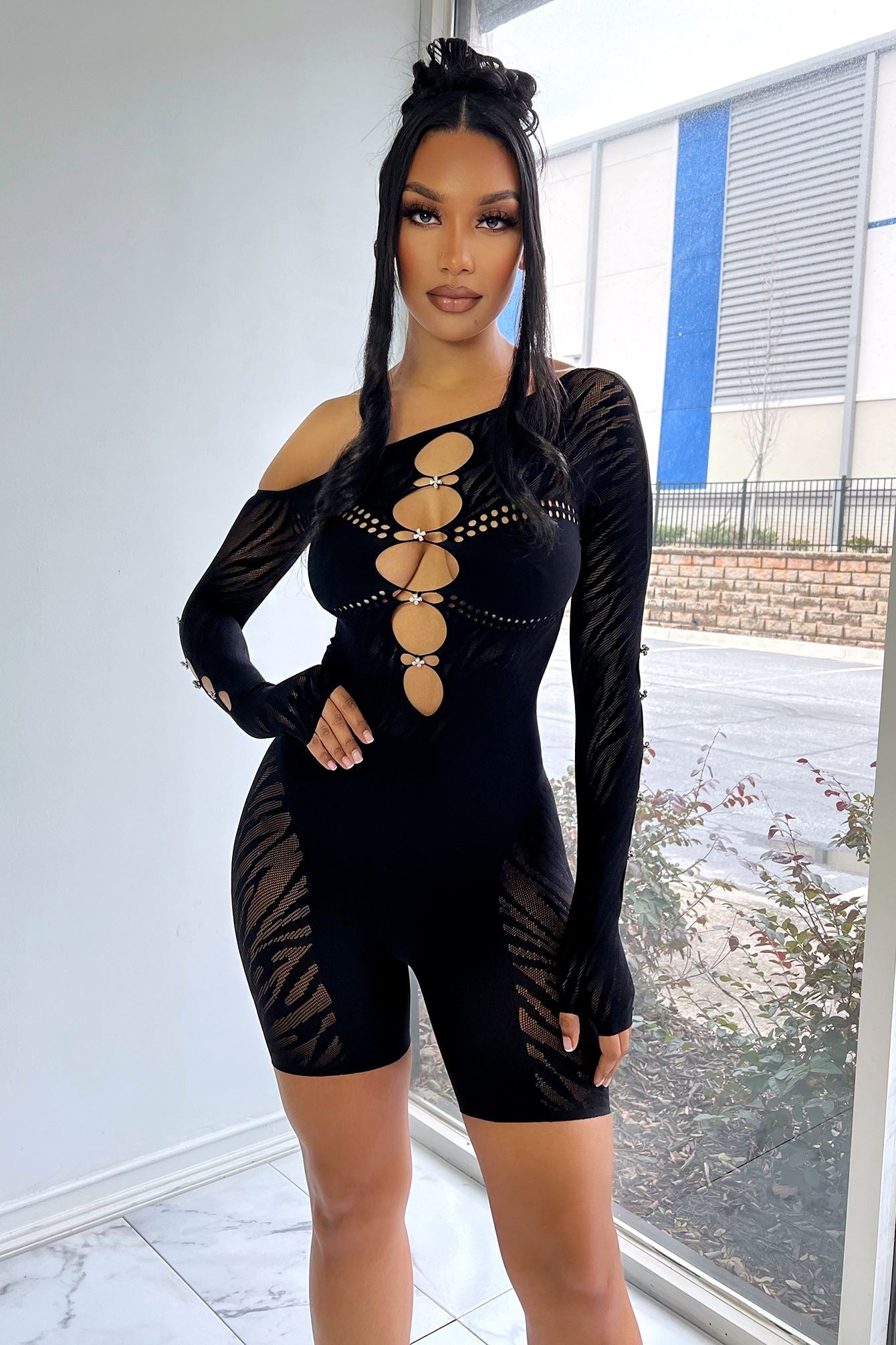 Dixie Hallow Out Off Shoulder Cutout Romper