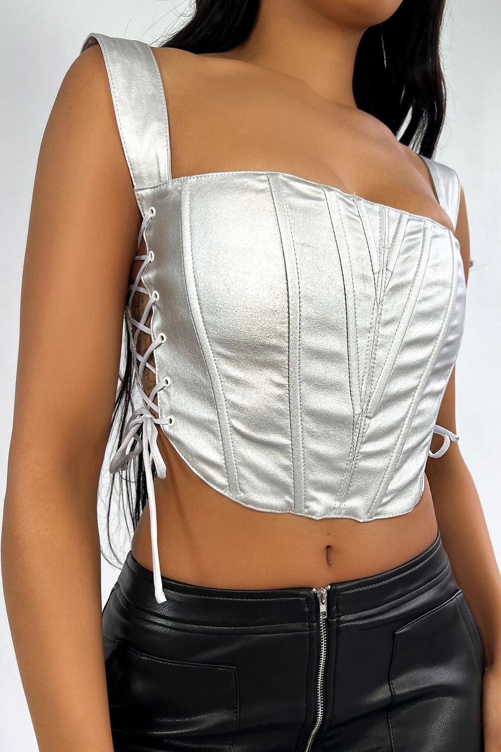 Plated Metallic Cropped Bustier Top