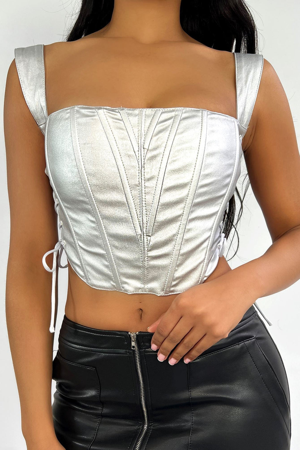 Plated Metallic Cropped Bustier Top