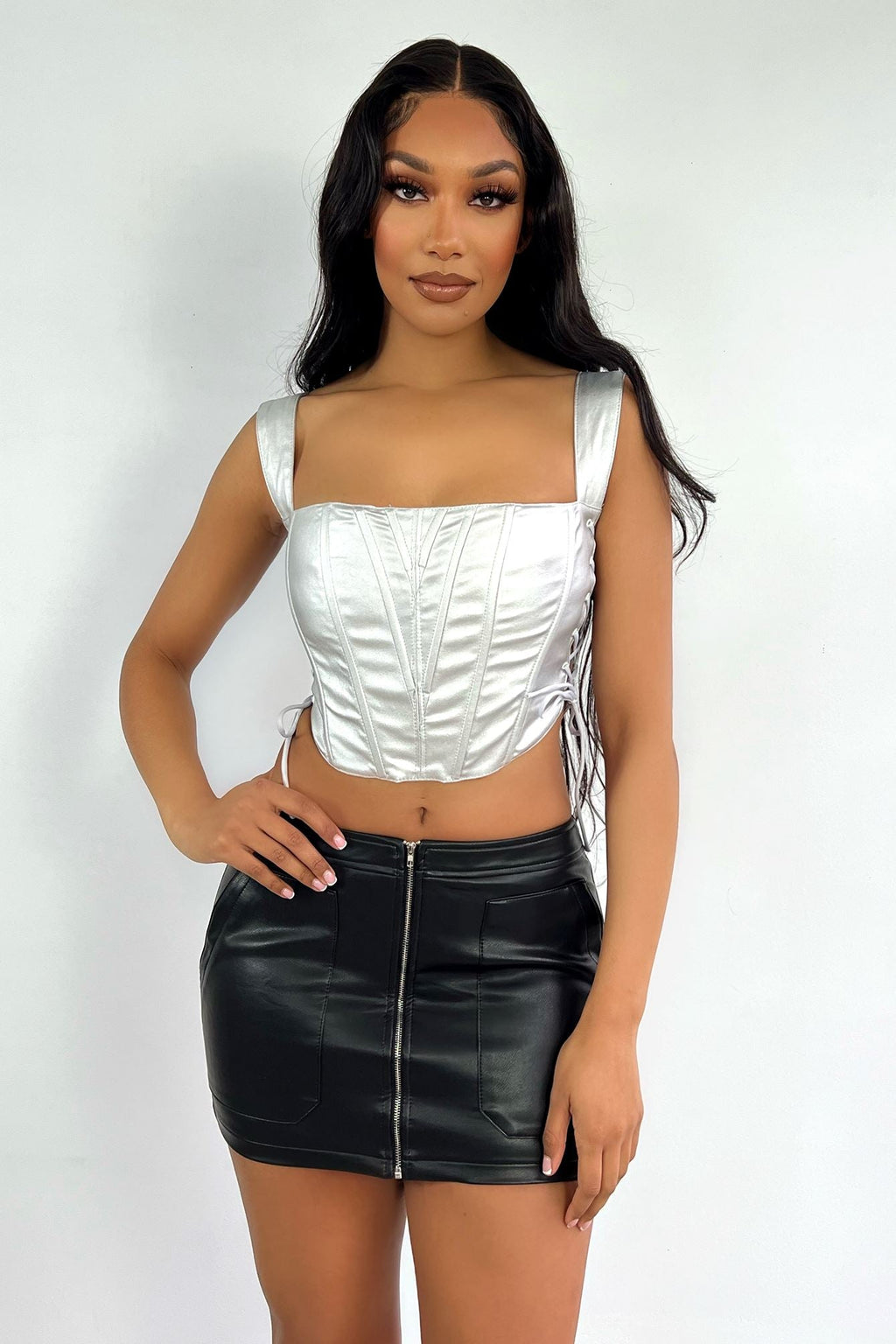 Plated Metallic Cropped Bustier Top
