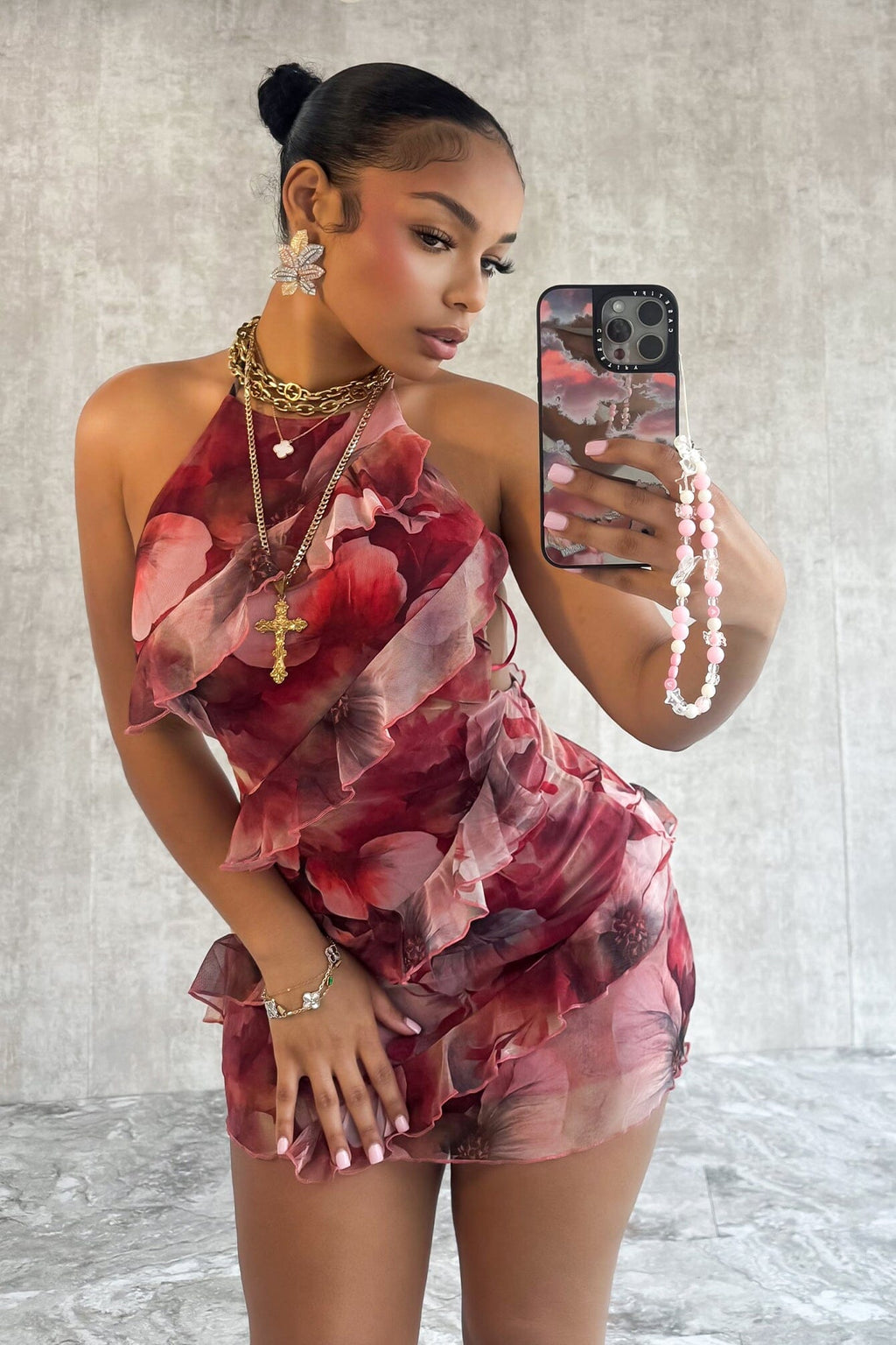 Hopeless Romantic Mesh Print Ruffle Dress