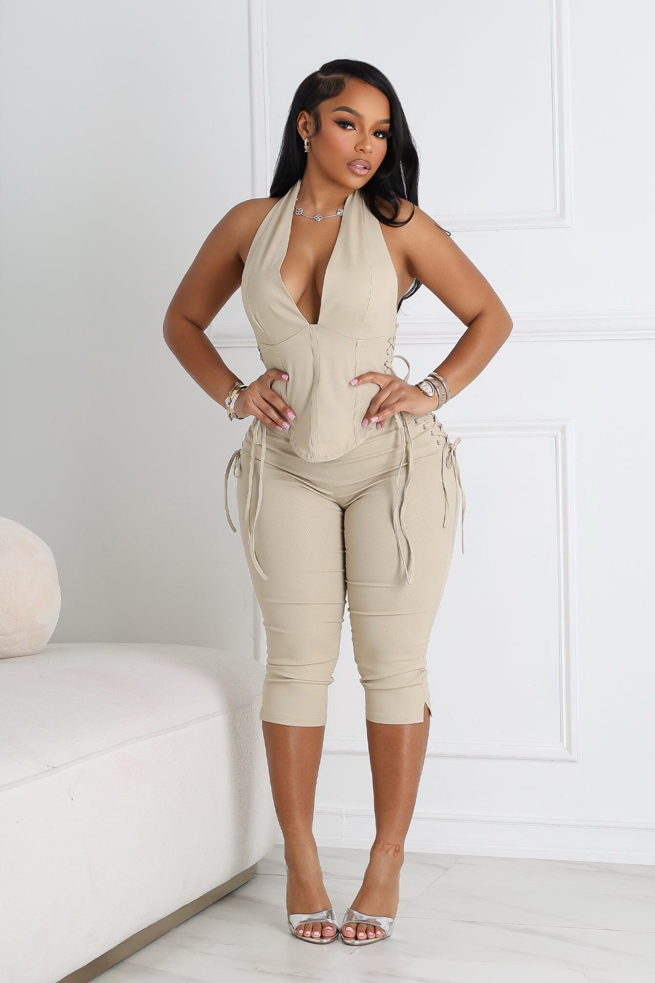 Kona Poplin Lace Up Capri Pants