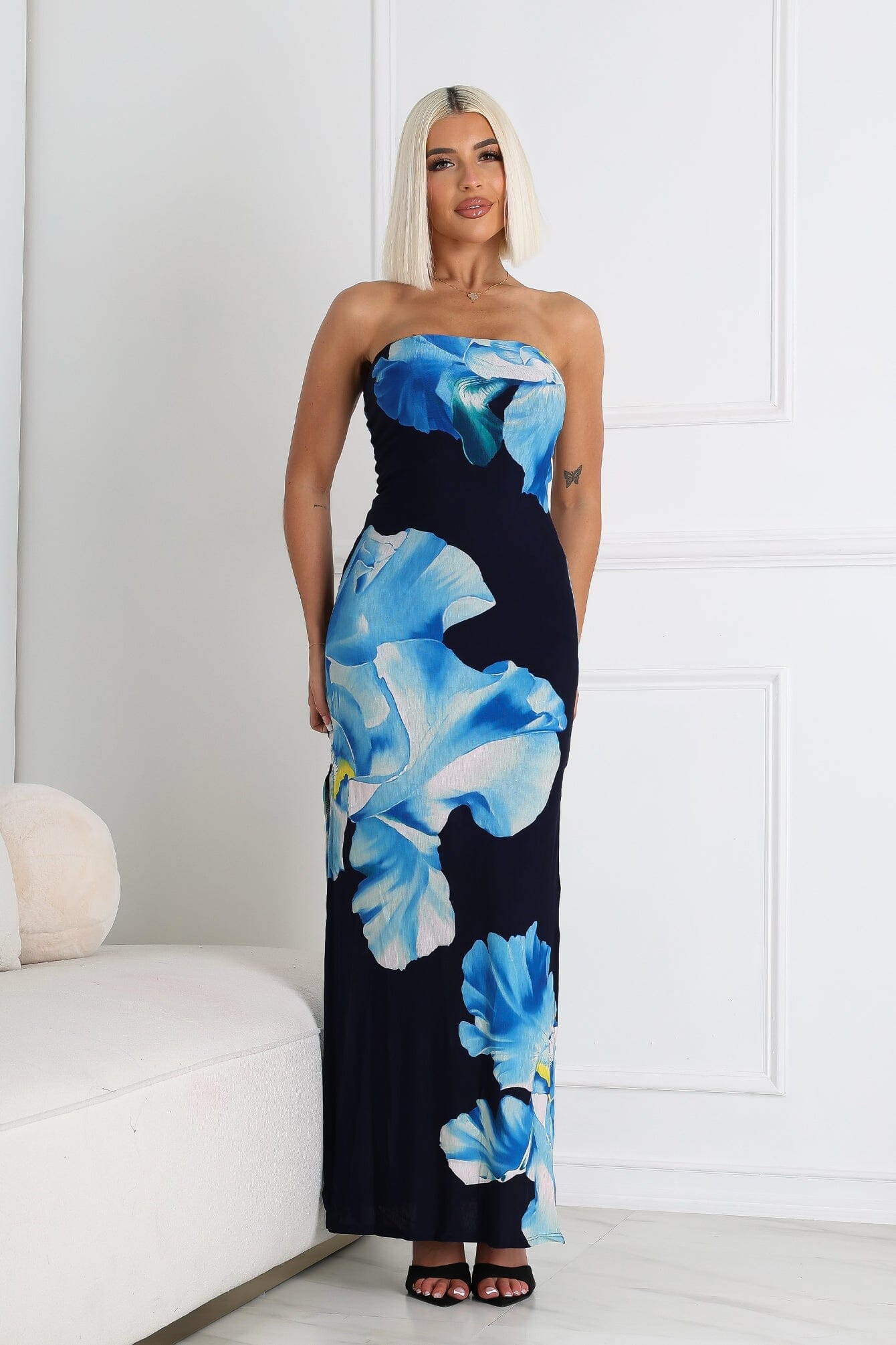Roja Floral Printed Tube Maxi Dress