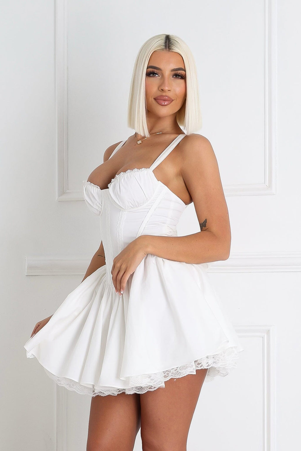 Mignonne Poplin Lace Trim Corset Mini Dress