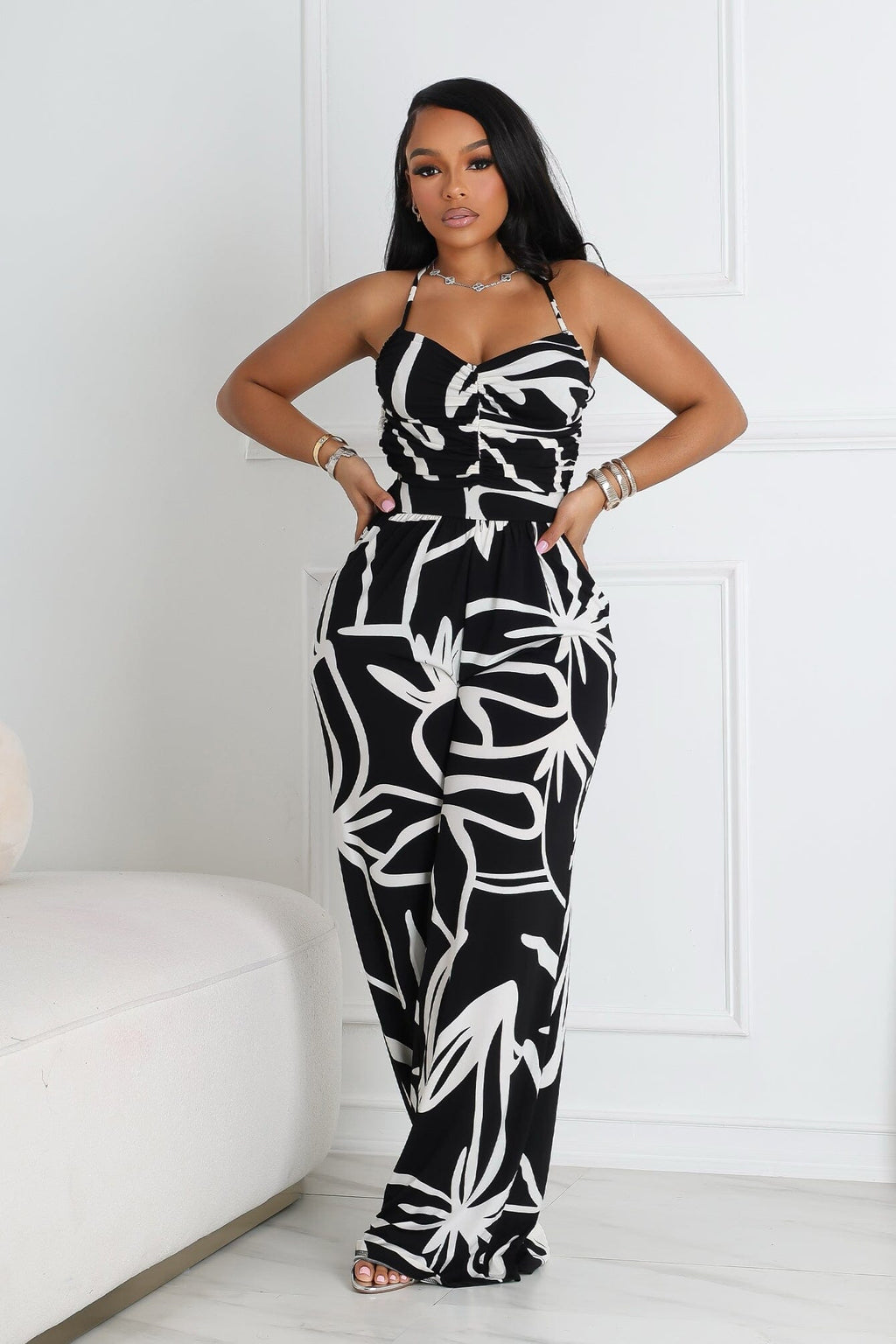 Aoura Printed Open Back Lace UP Jumpsuit