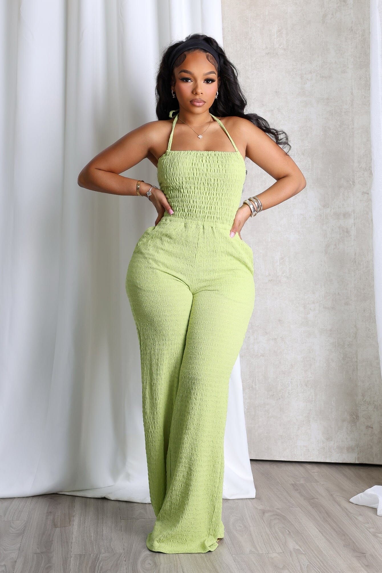 Natures Crinkle Halter Wide Leg Jumpsuit