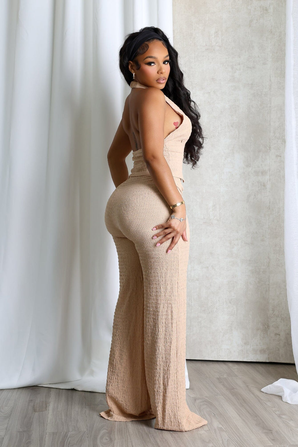 Sleek Motion Metal Halter Top & Pants SET