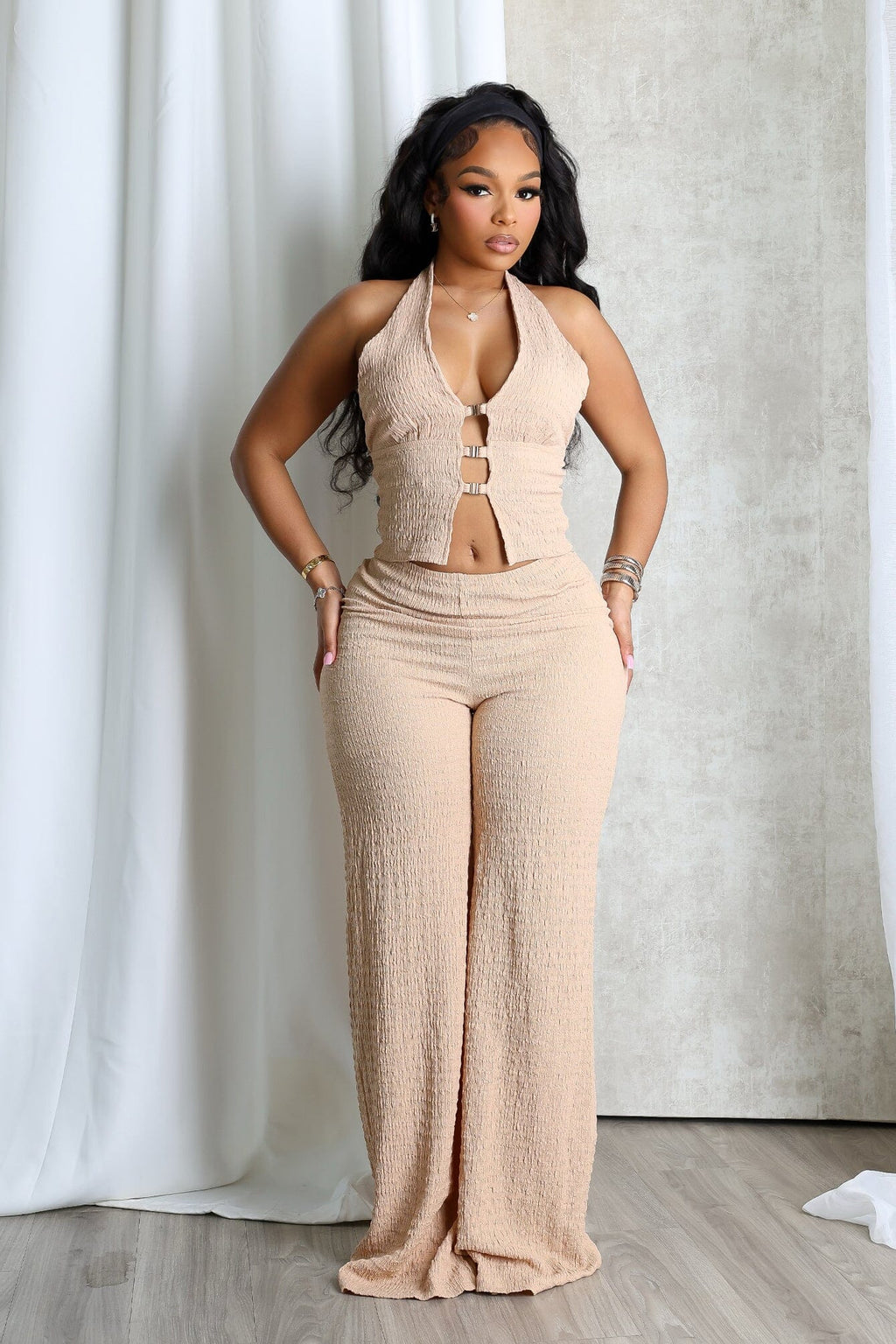 Sleek Motion Metal Halter Top & Pants SET