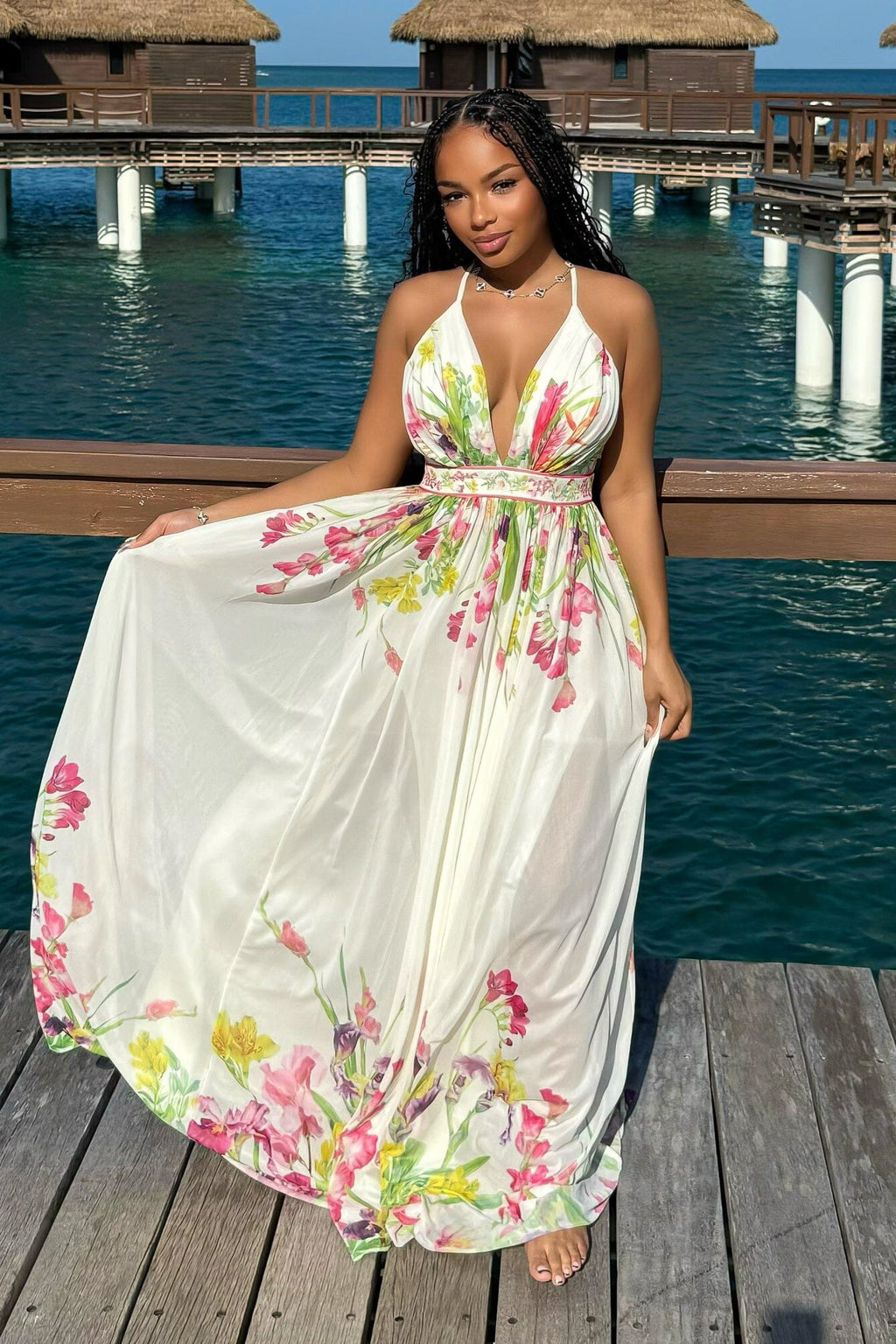 Osono Mesh Floral Printed Maxi Dress