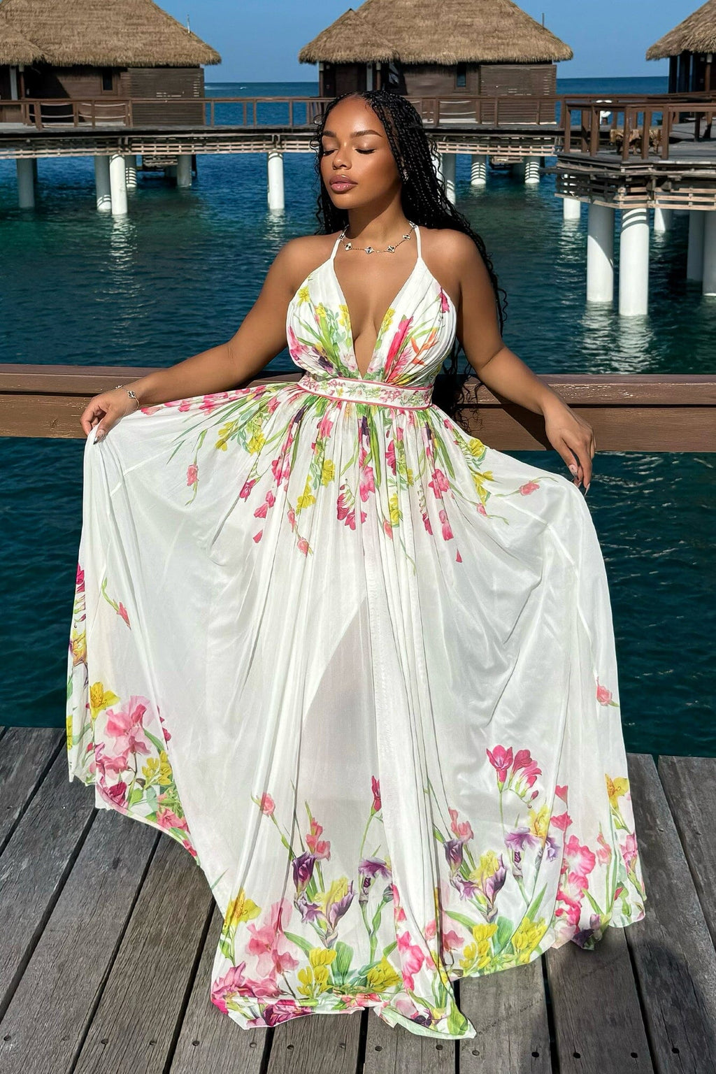 Osono Mesh Floral Printed Maxi Dress