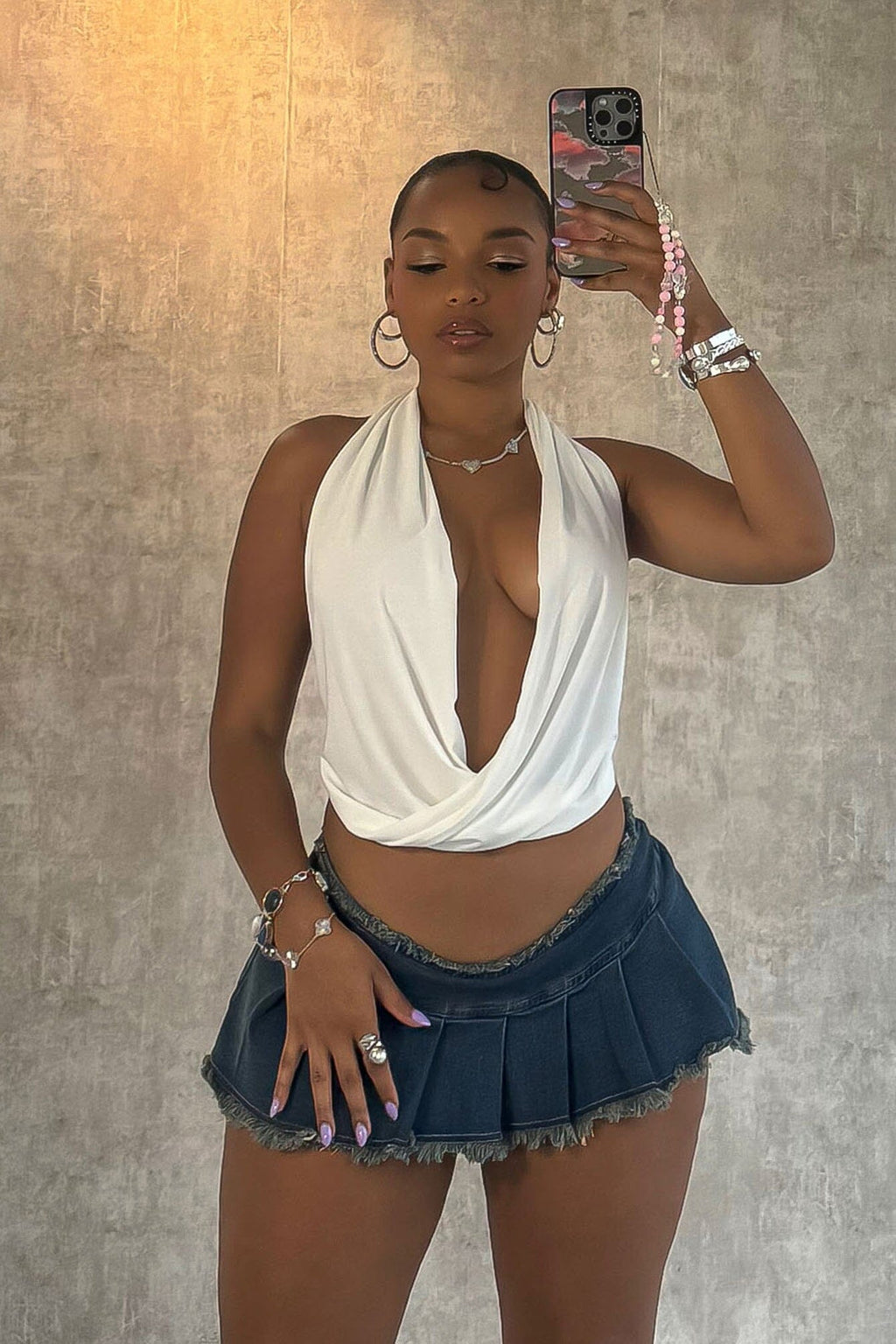 Margot Low Rise Pleated Denim Micro Skirt