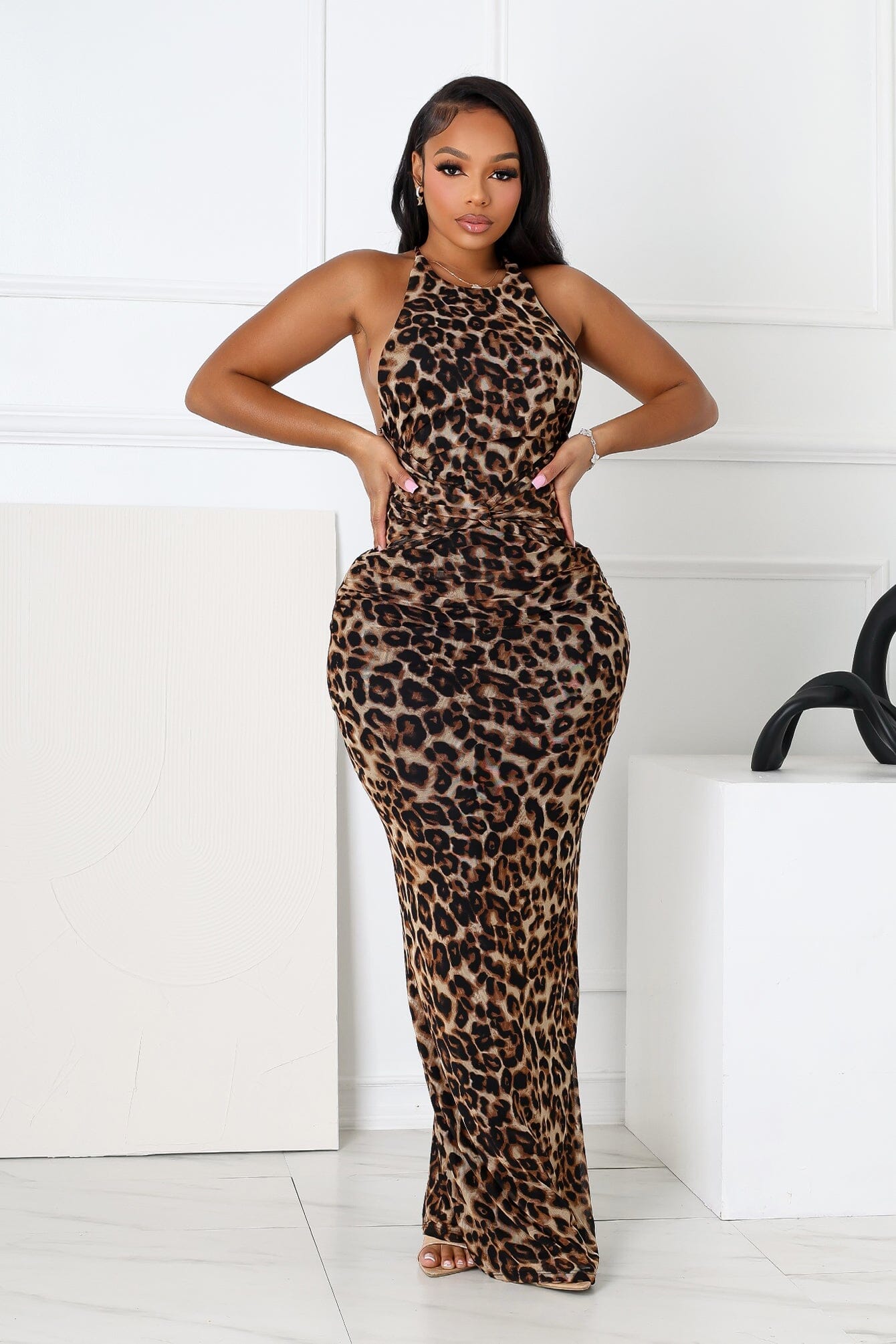 Jungle Leopard Mesh Maxi Dress