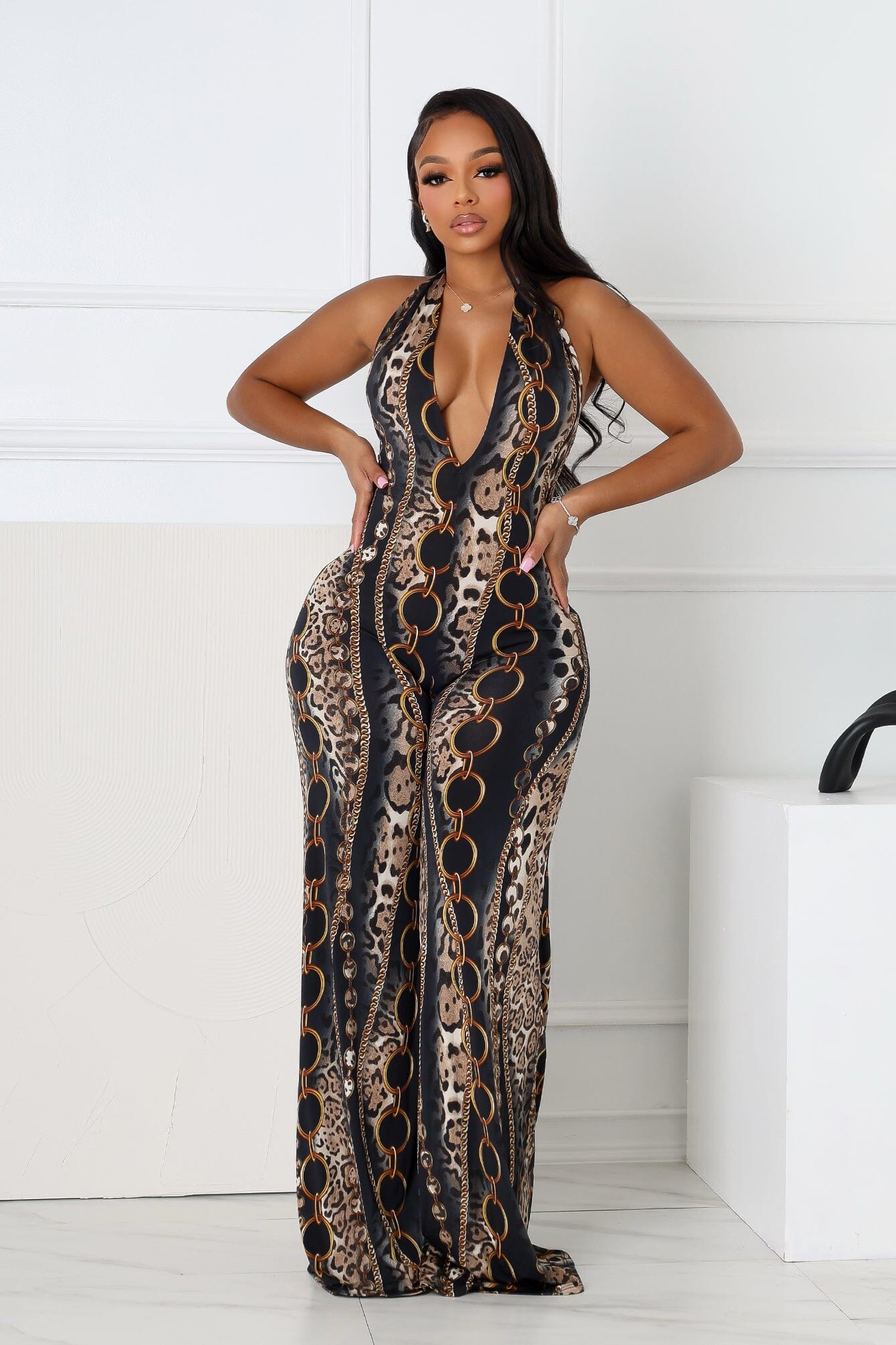 Baroque Blaze Printed Backless Jumpsuit