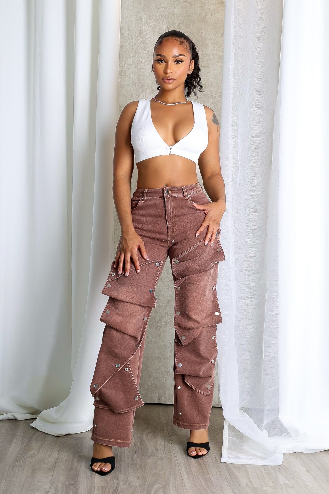 Hazel Snap Button Baggy Jeans