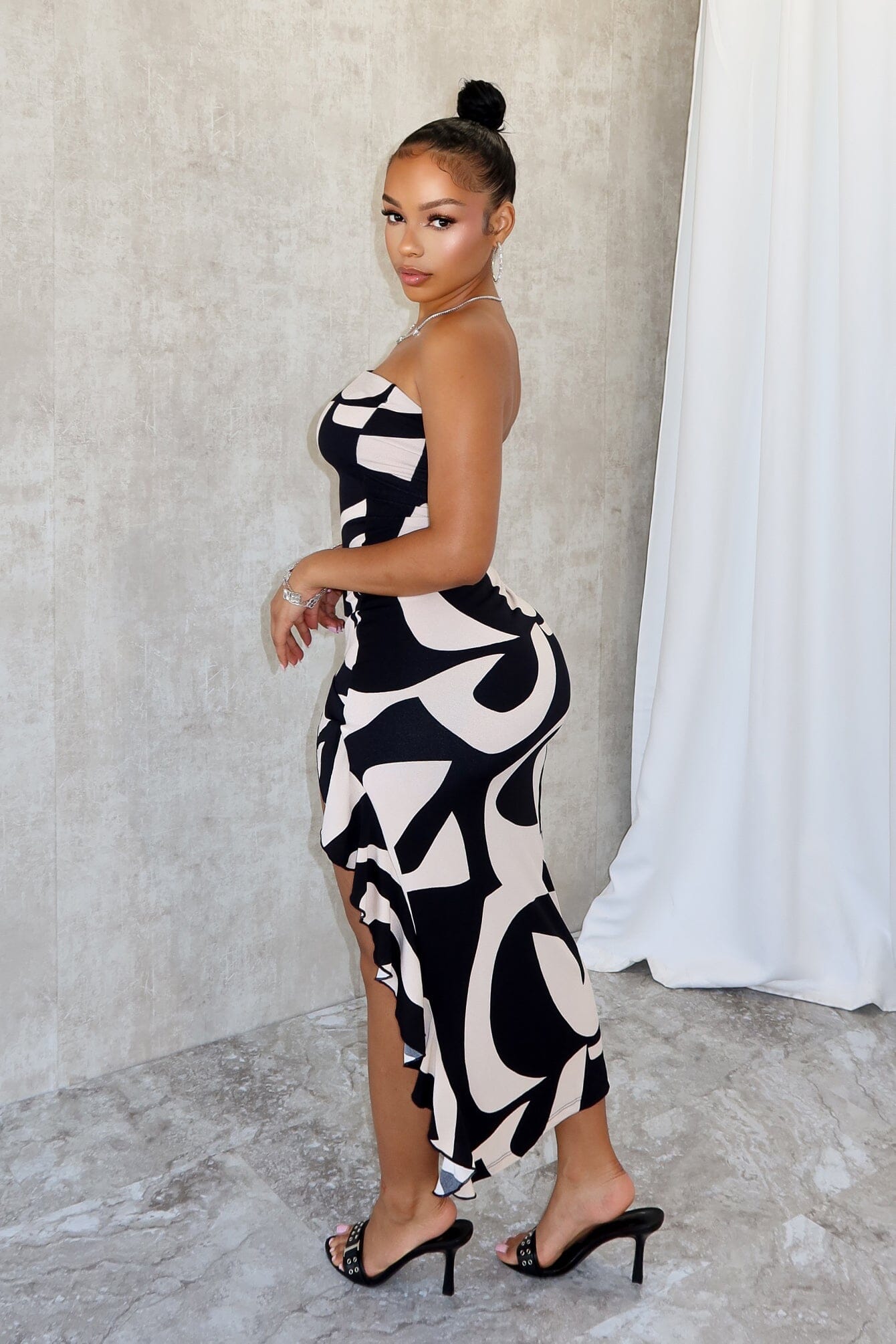 Into It Print Tube Ruffle Dress