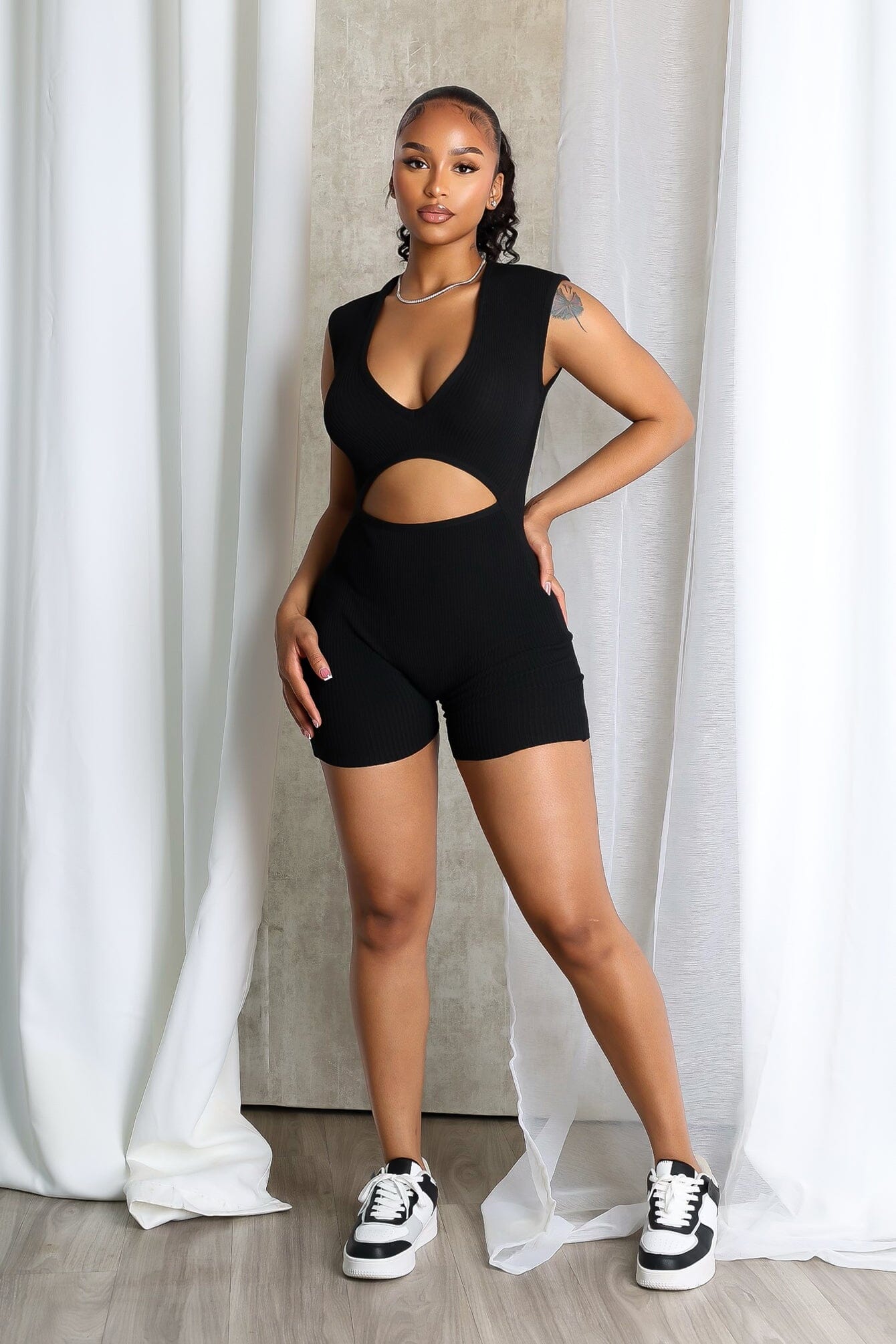 Clara Knit Deep V Neck Ribbed Romper