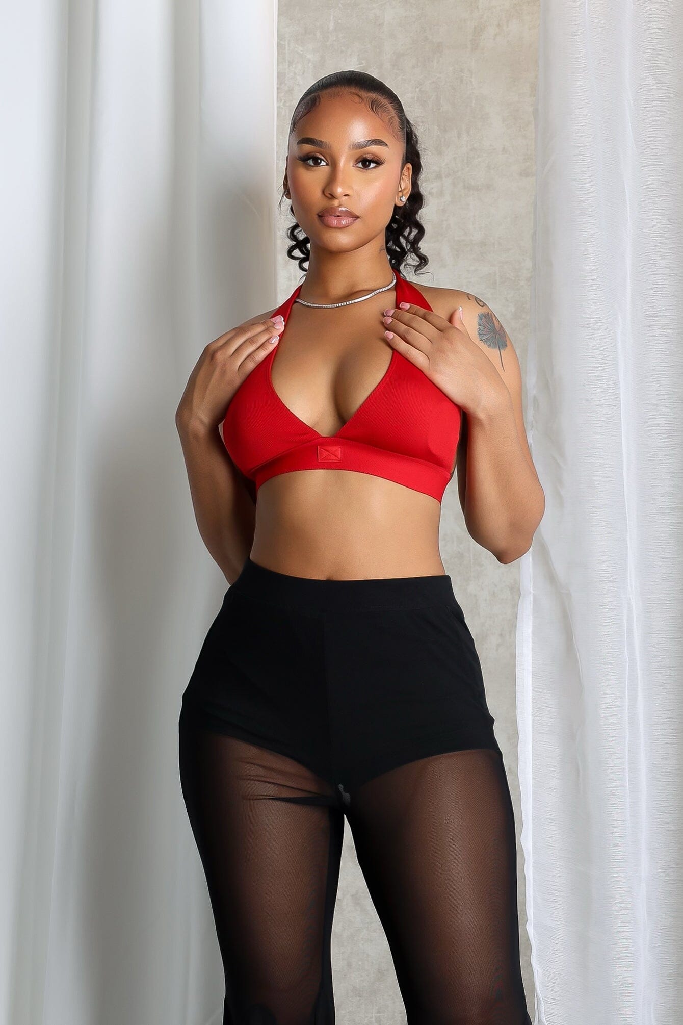 Astra Ribbed Deep V Neck Halter Top