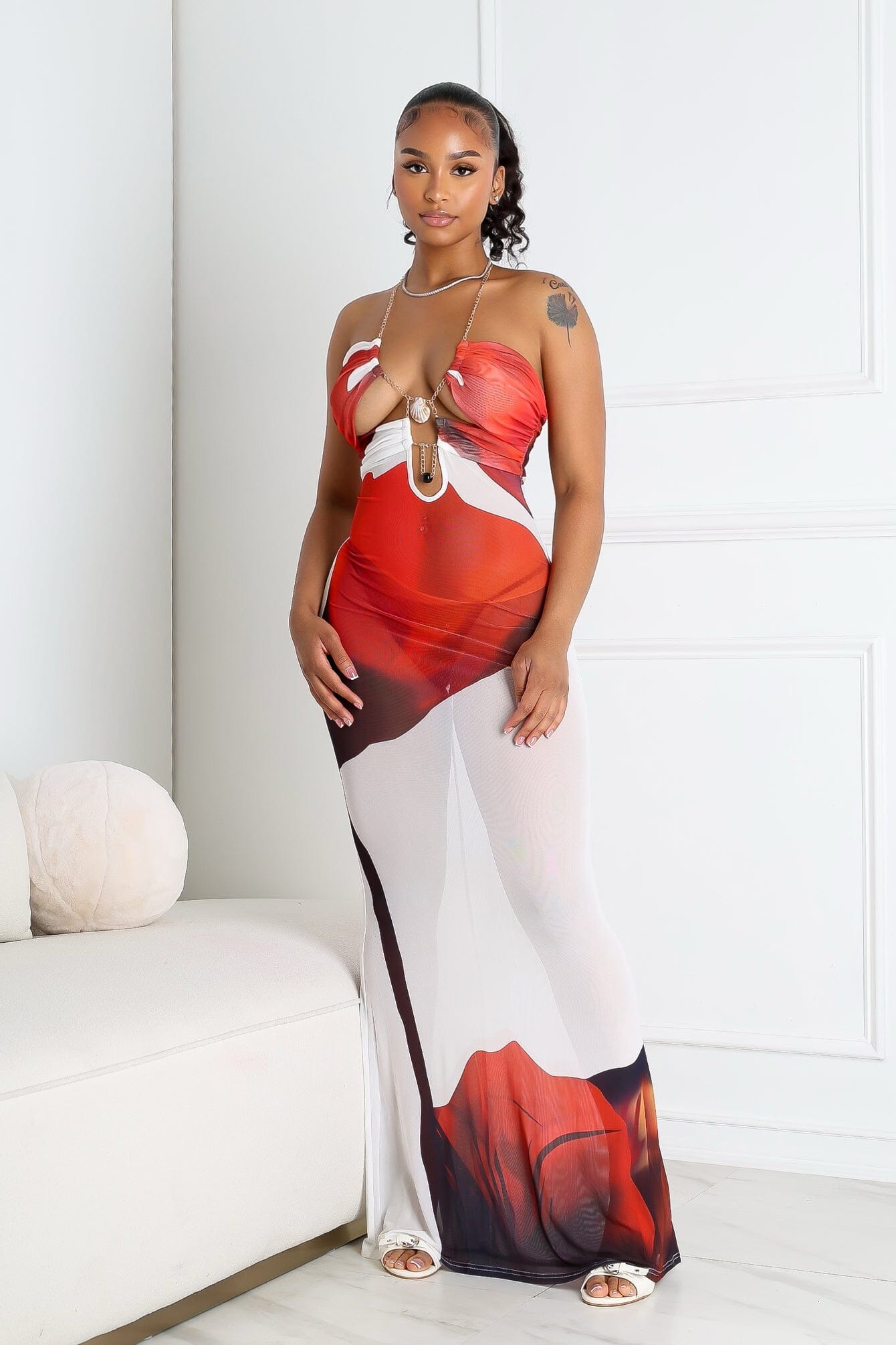 Shellis Mesh Chain Floral Maxi Dress