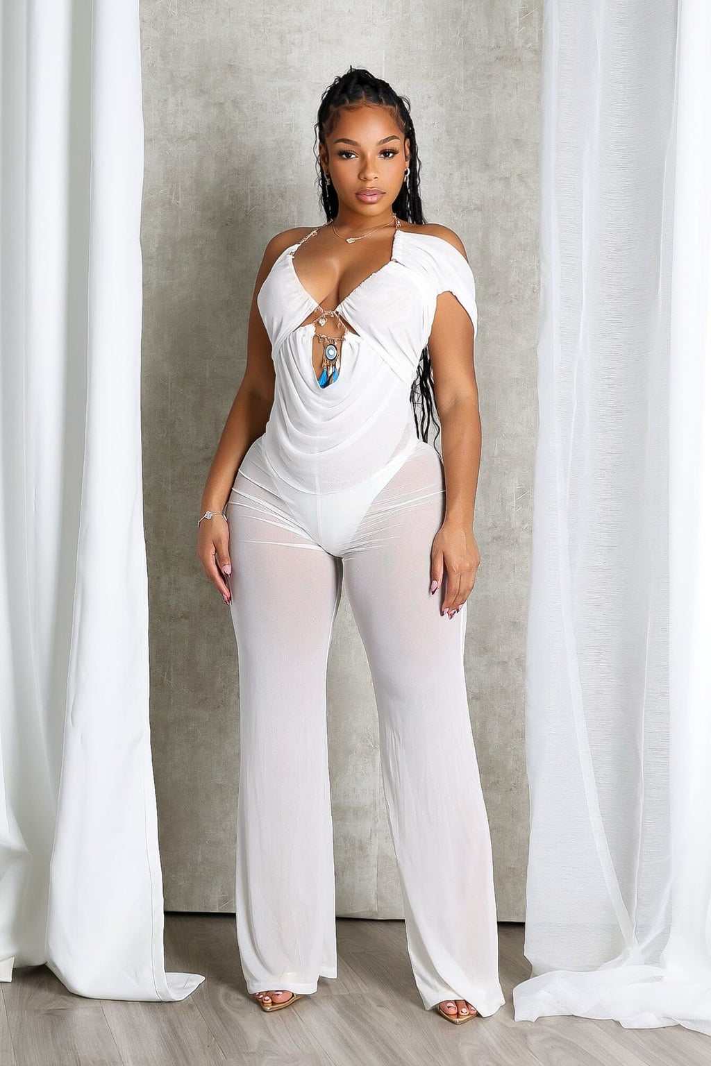 Myllure Mesh Chain Halter Jumpsuit