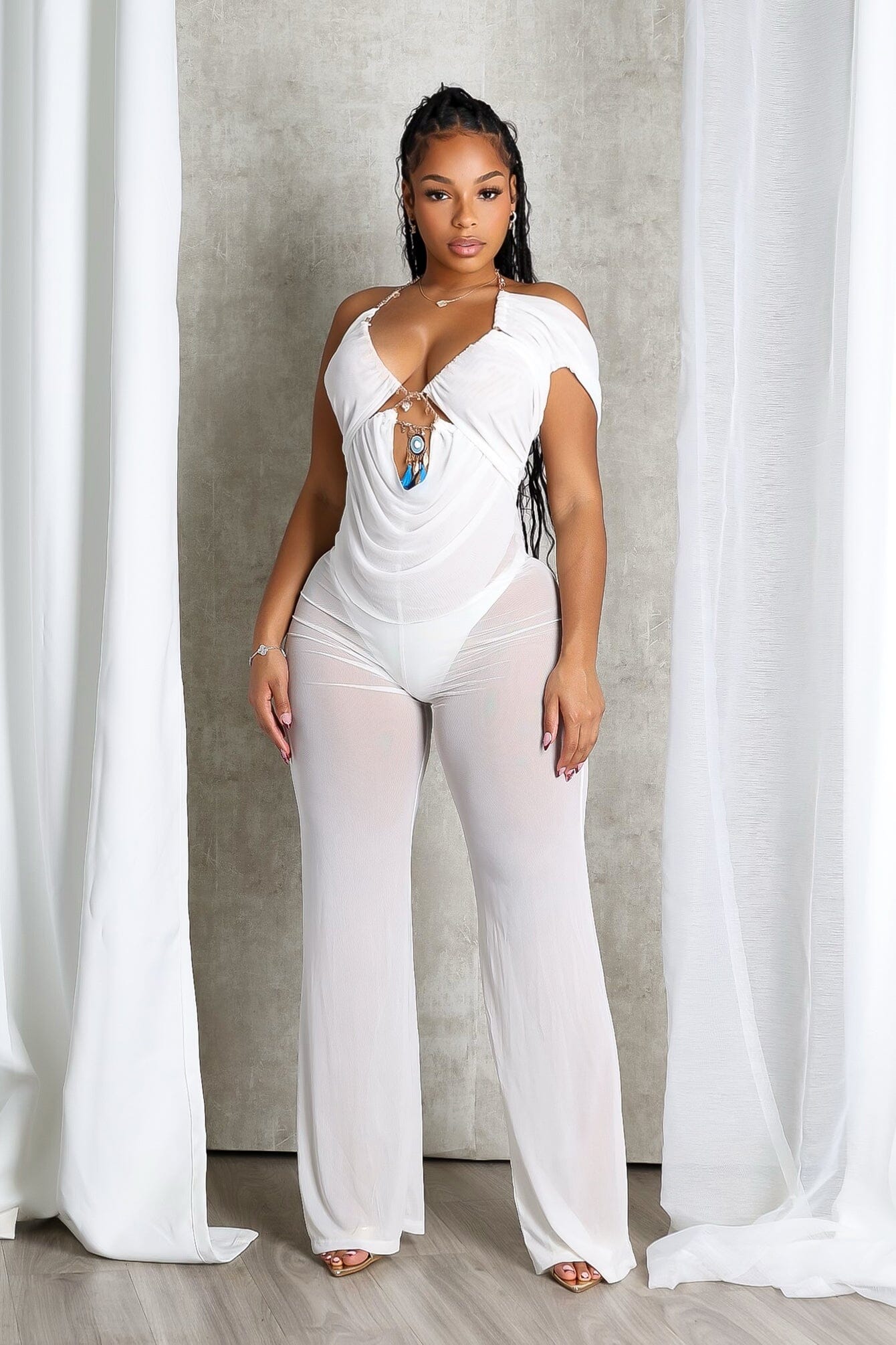 Myllure Mesh Chain Halter Jumpsuit