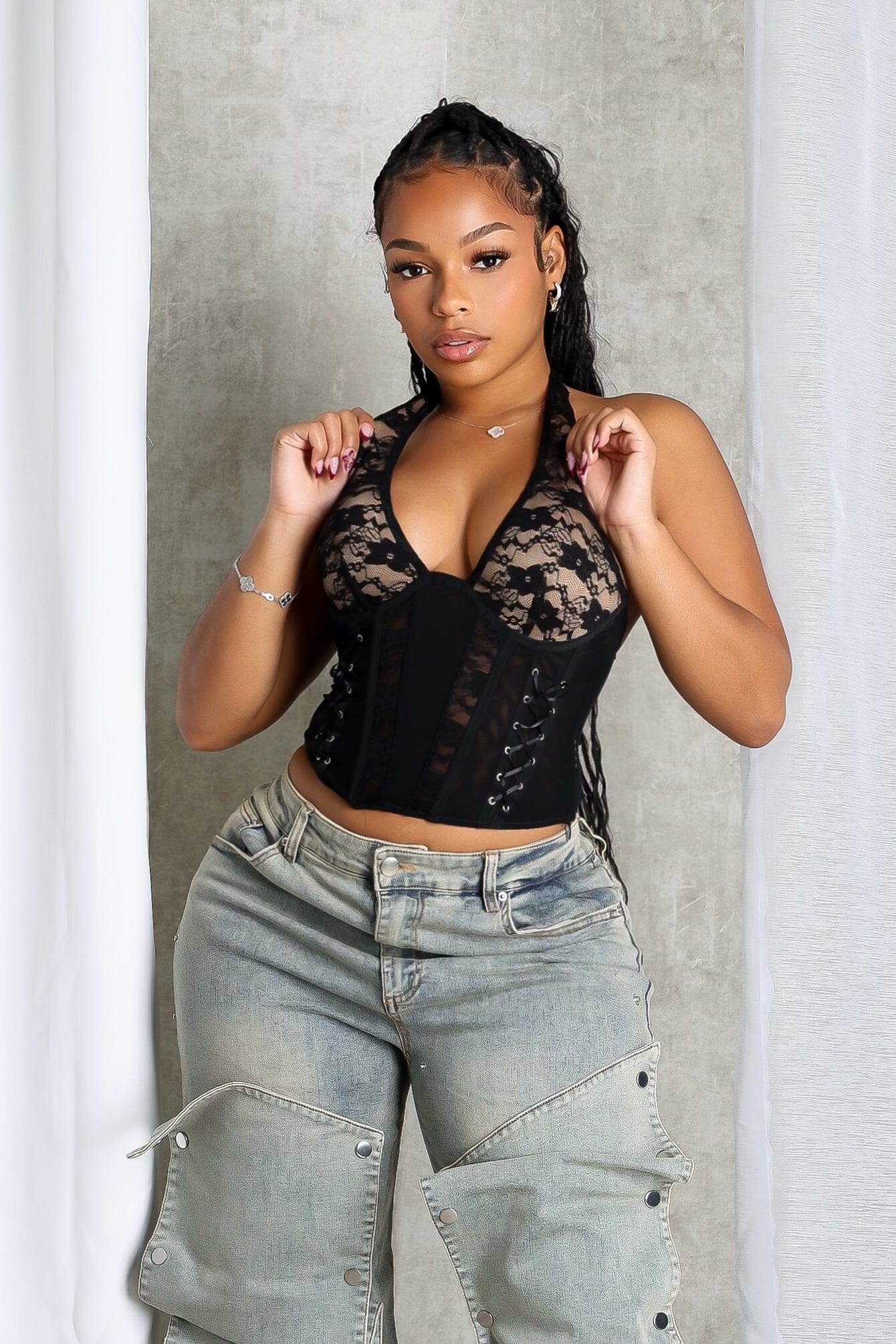 Corsabella Mesh Lace Halter Corset Top