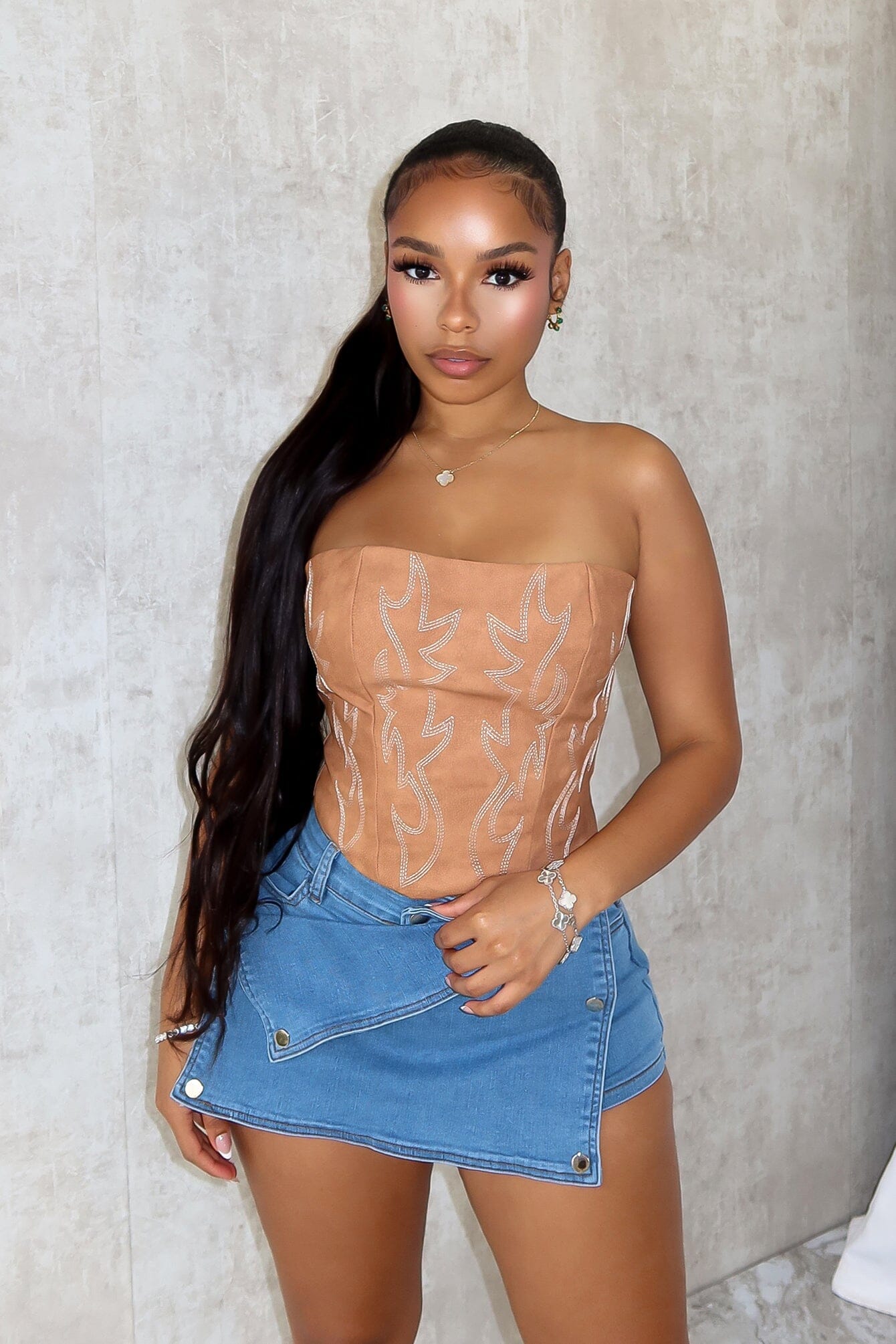 Call Me Again PU Western Corset Top