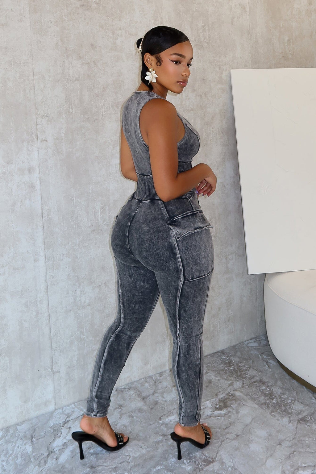 Nicole Mineral Washed Zip Up Sleeveless Jumpsuit