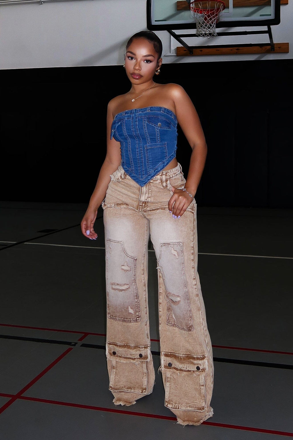 As It Was Strapless Denim Top