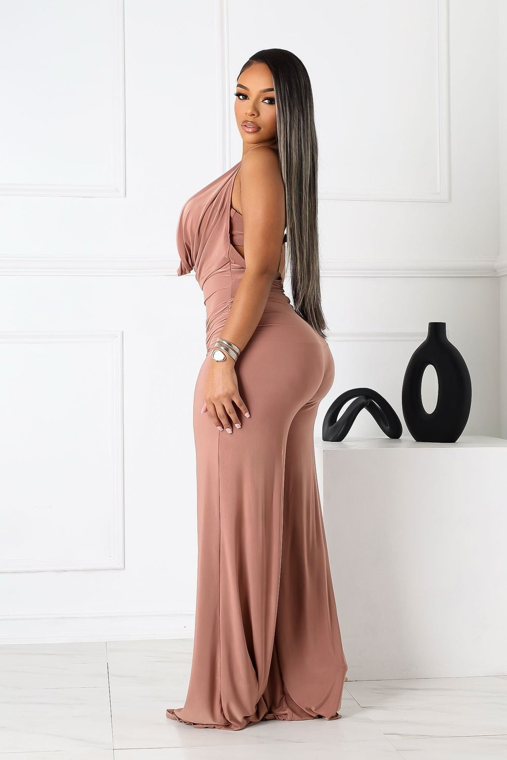 Plunge Cowl Neck Jumpsuit with Tube Top