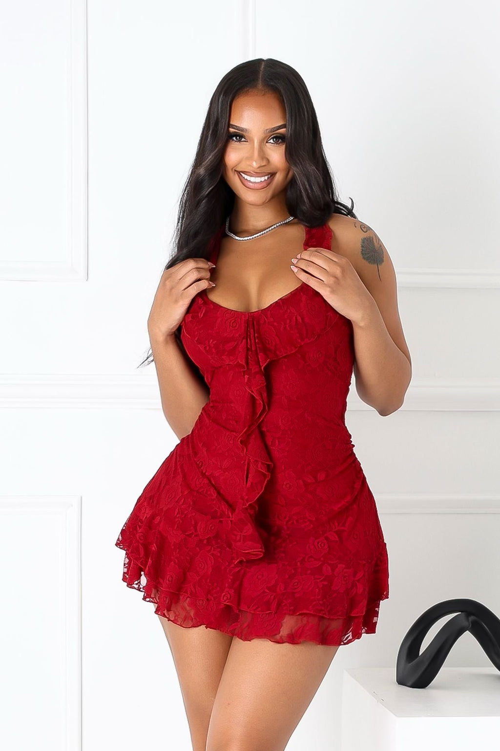 Roselace Halter Ruffle Mini Dress