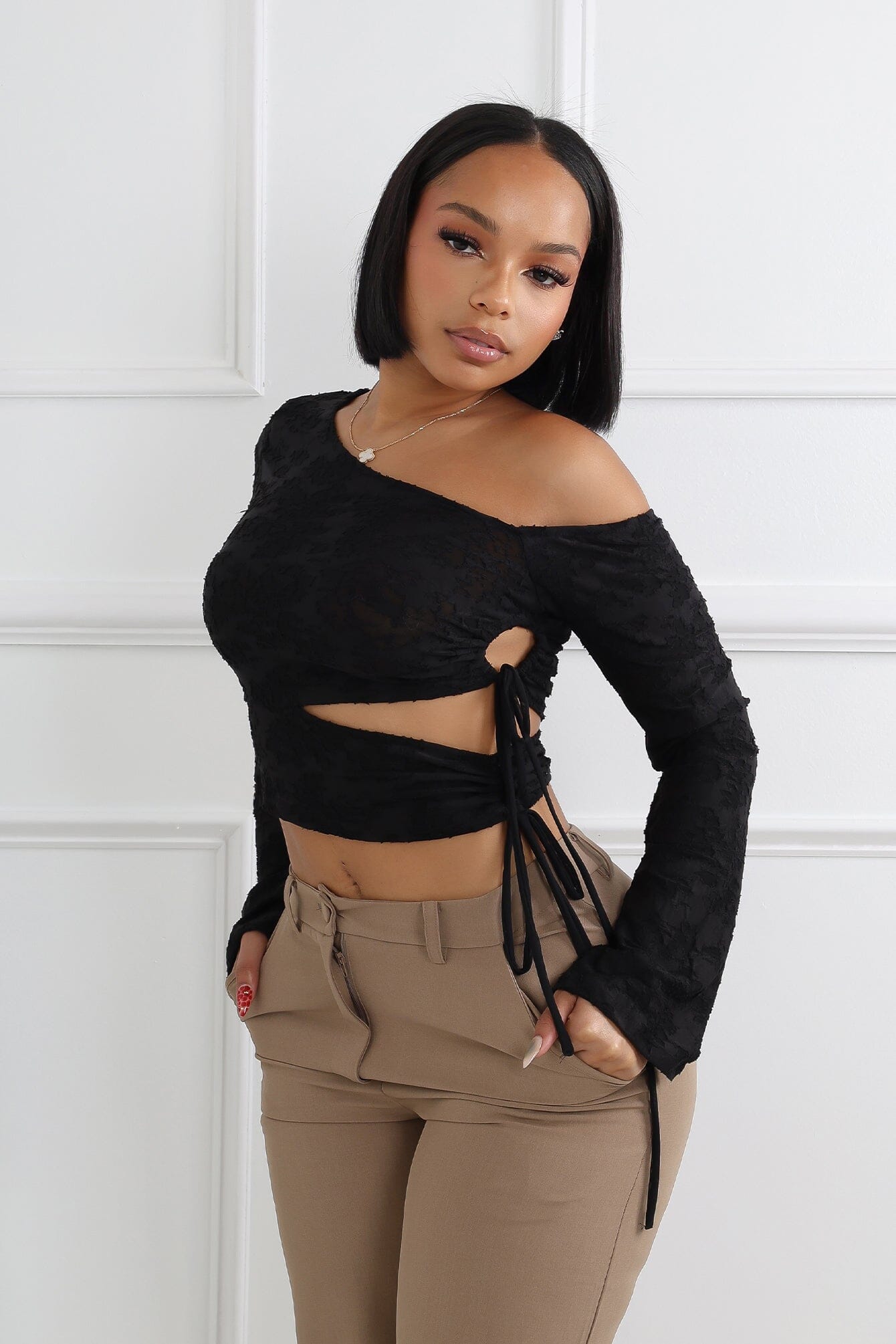 Chloe Burnout Mesh Cutout Top