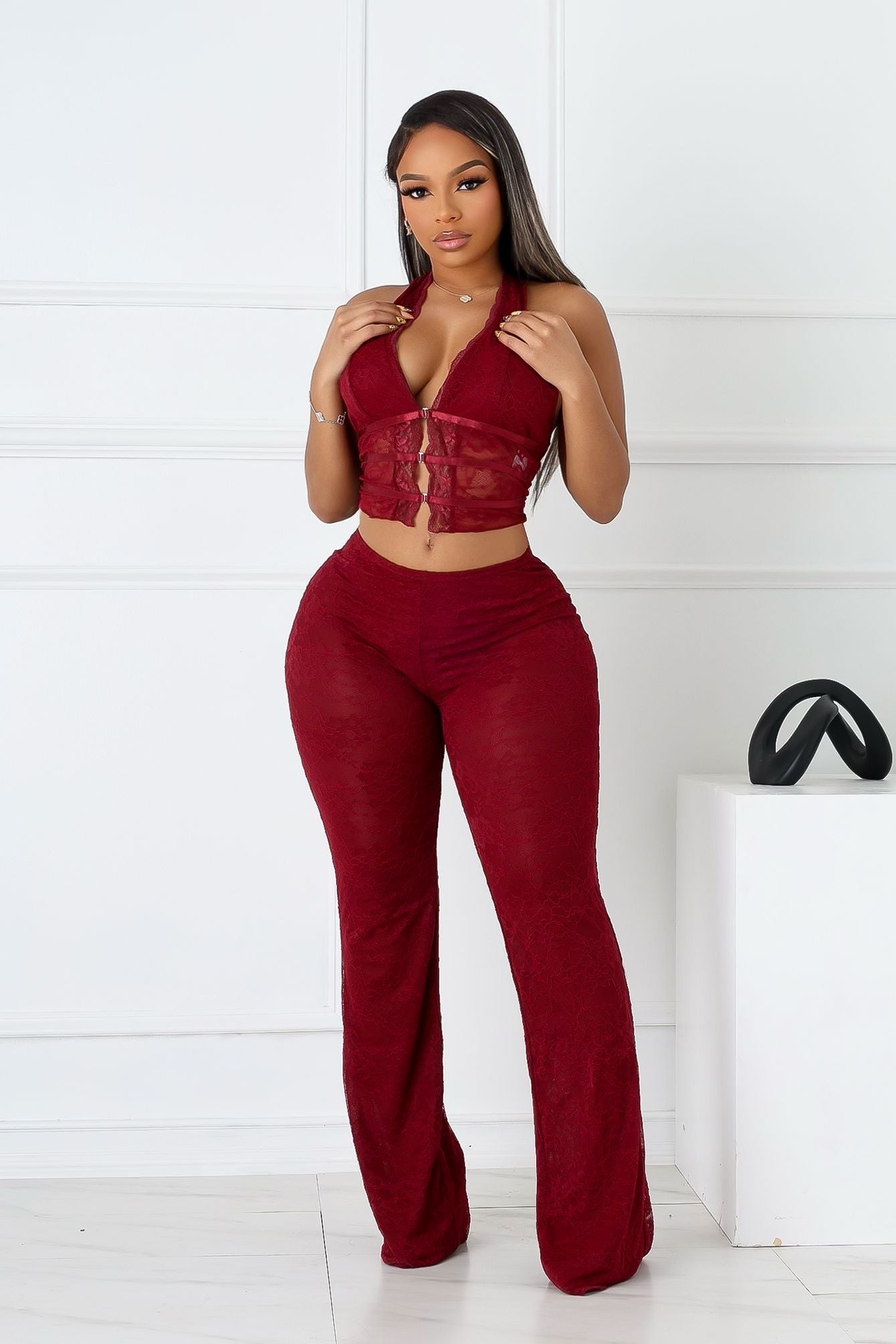 Backstage Lace Halter Top & Pants SET