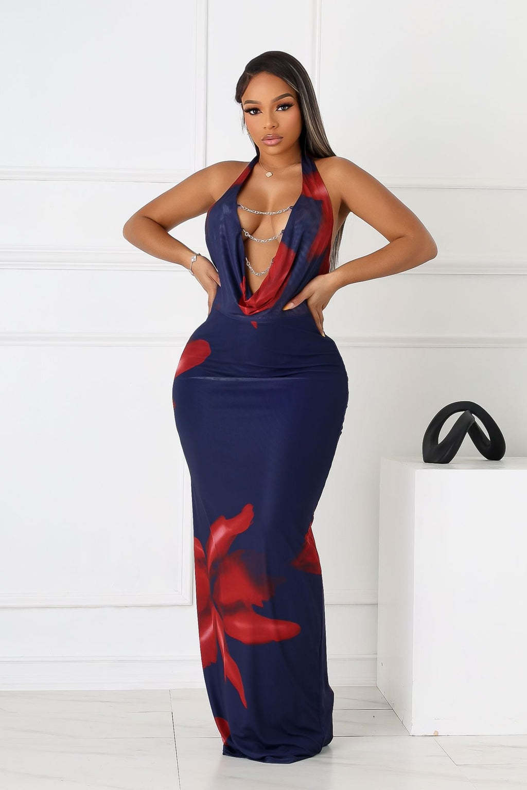 Ignite Petal Chain Cowl Maxi Dress