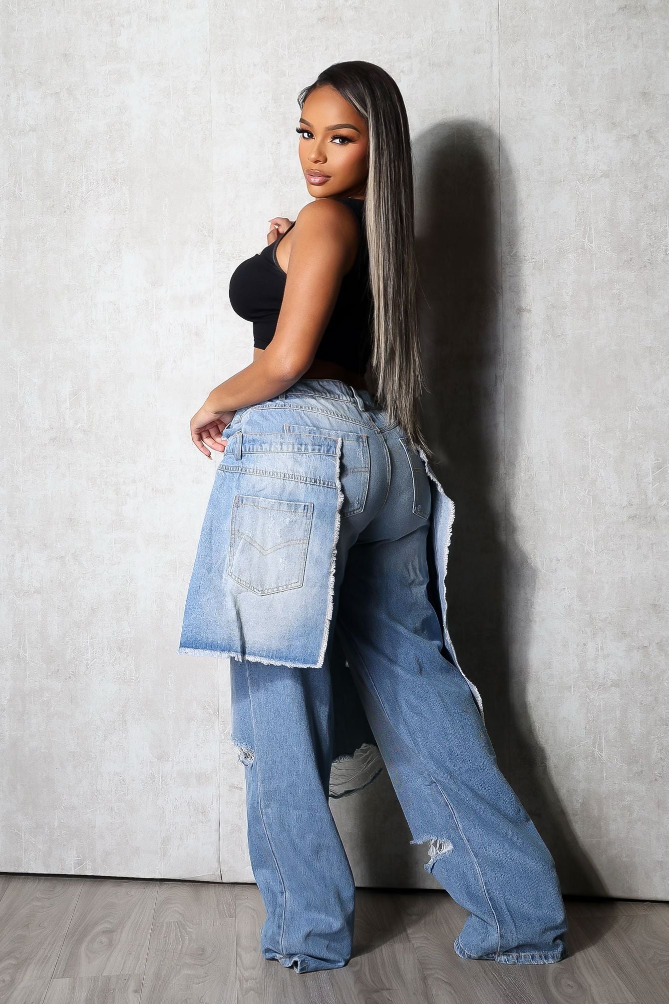 Overup Fray Denim Jeans