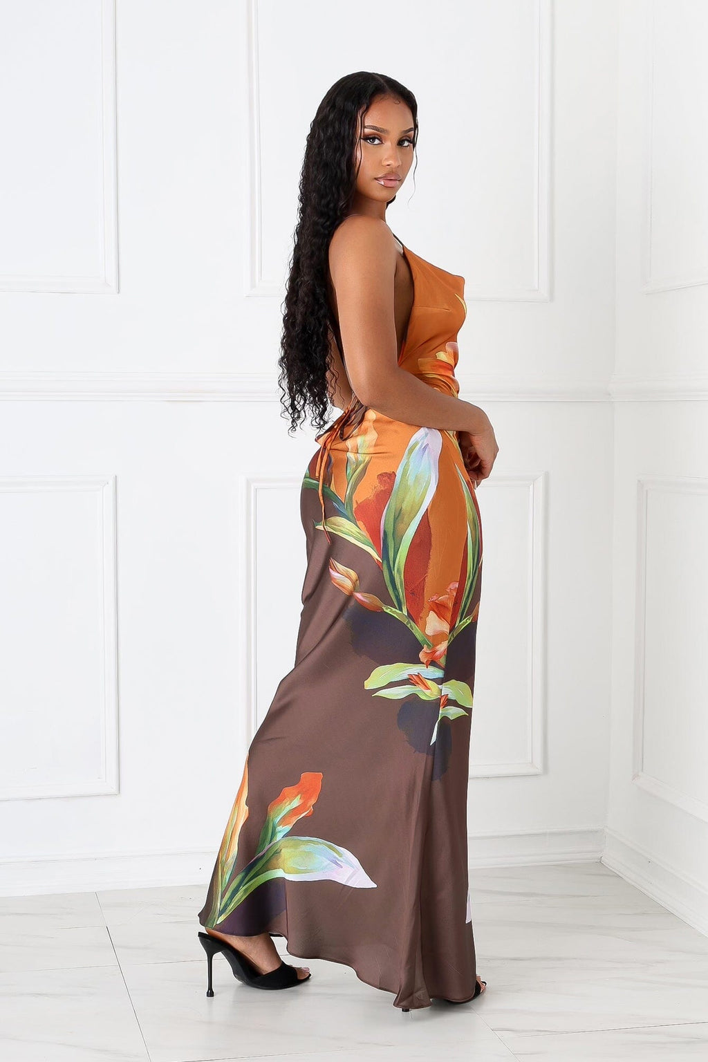 Fluid Bias Cut Satin Tank Maxi Dress