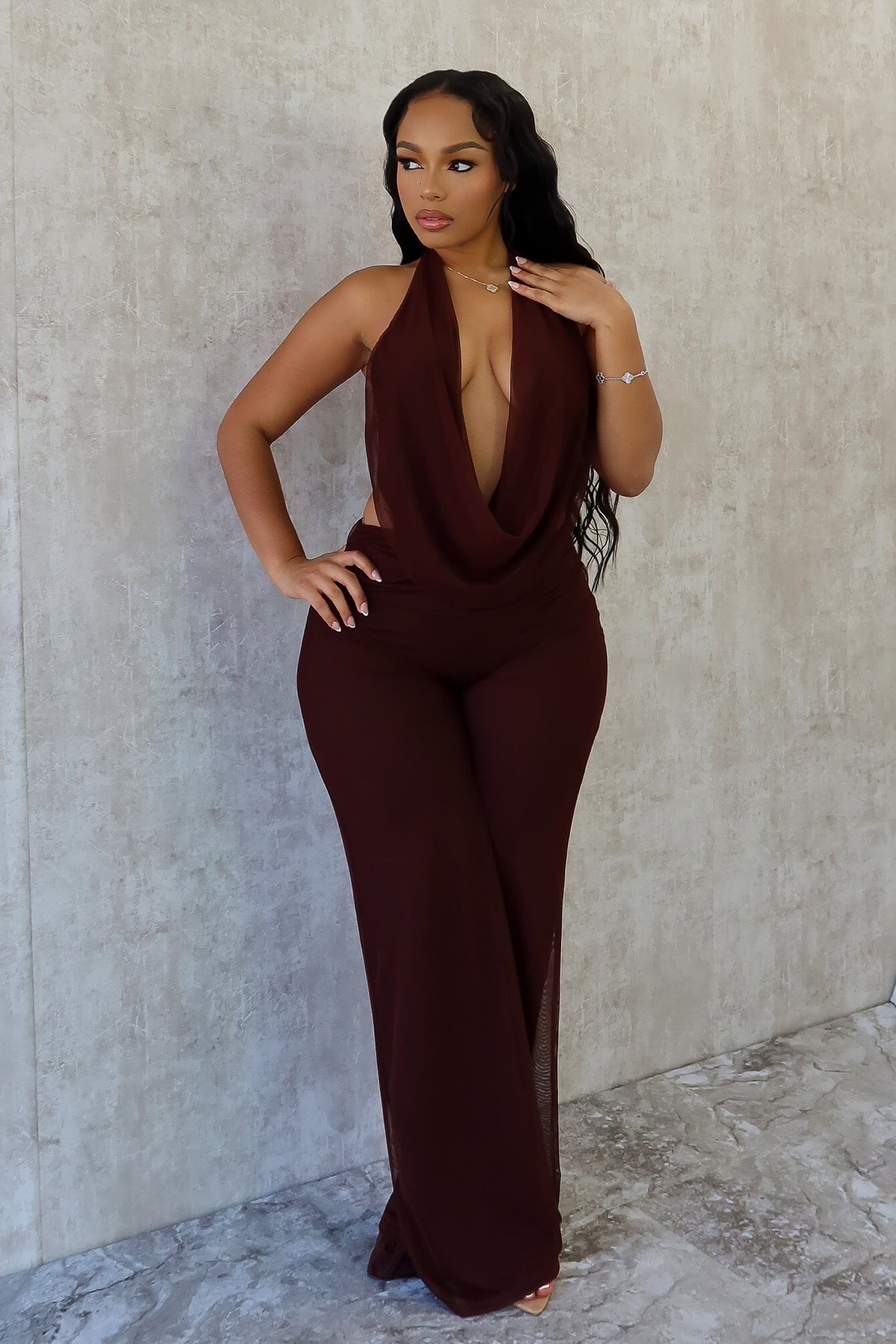 Evie Mesh Cowl Neck Jumpsuit
