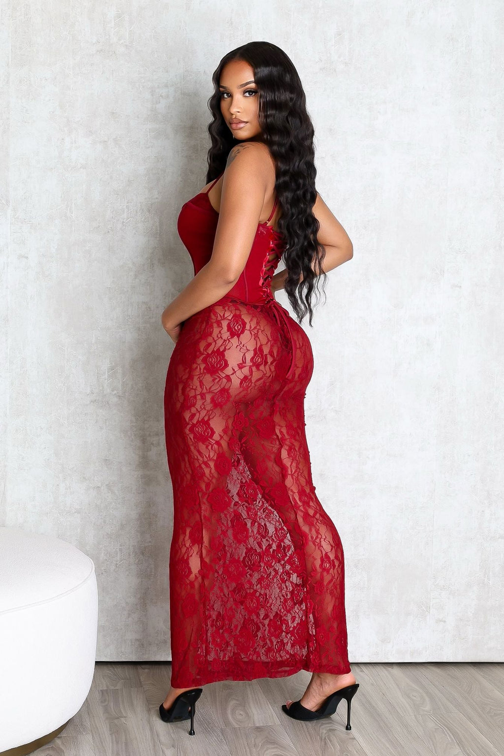 Ebone Lace Corset Maxi Dress