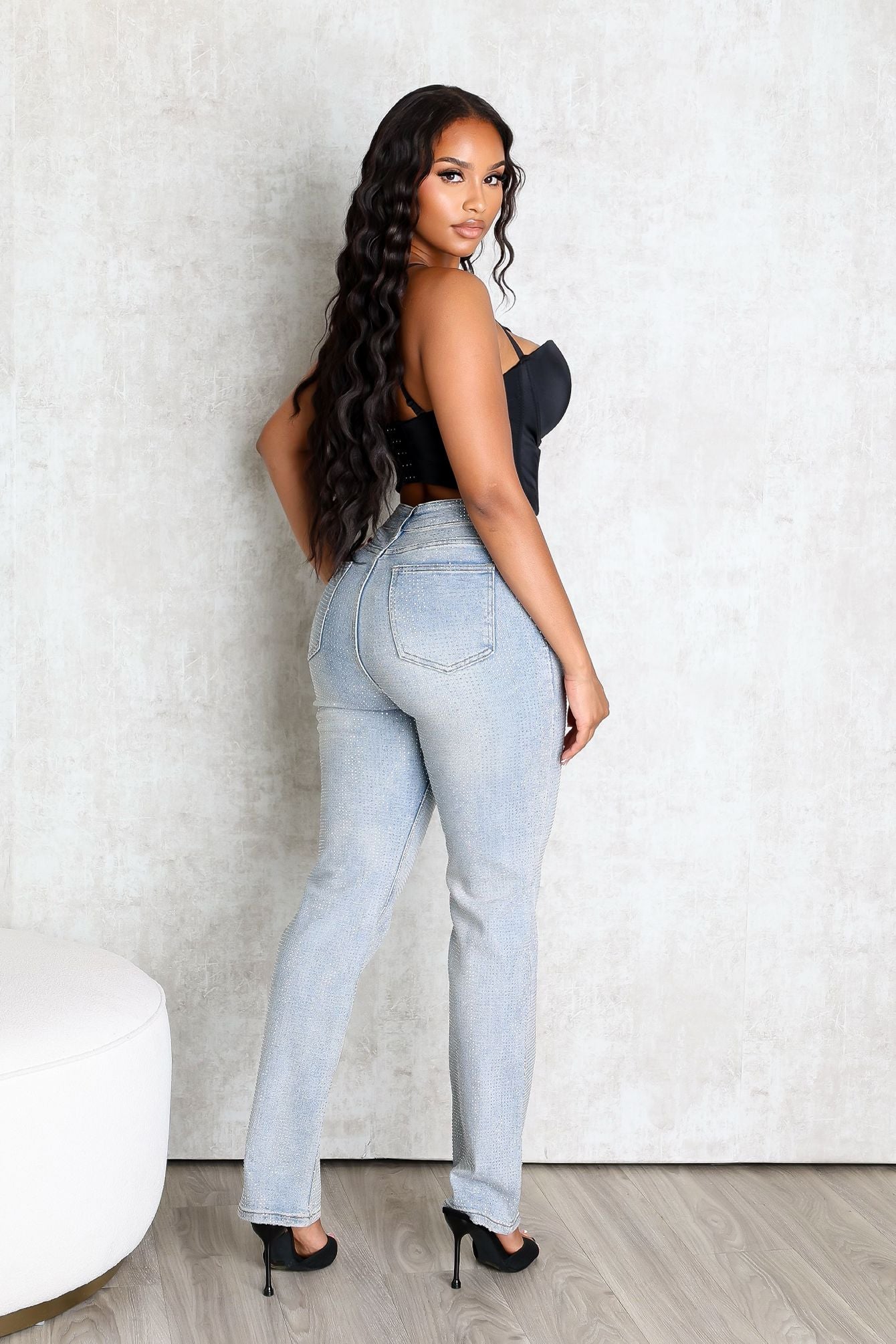 Better Attitude Rhinestone Straight Jeans