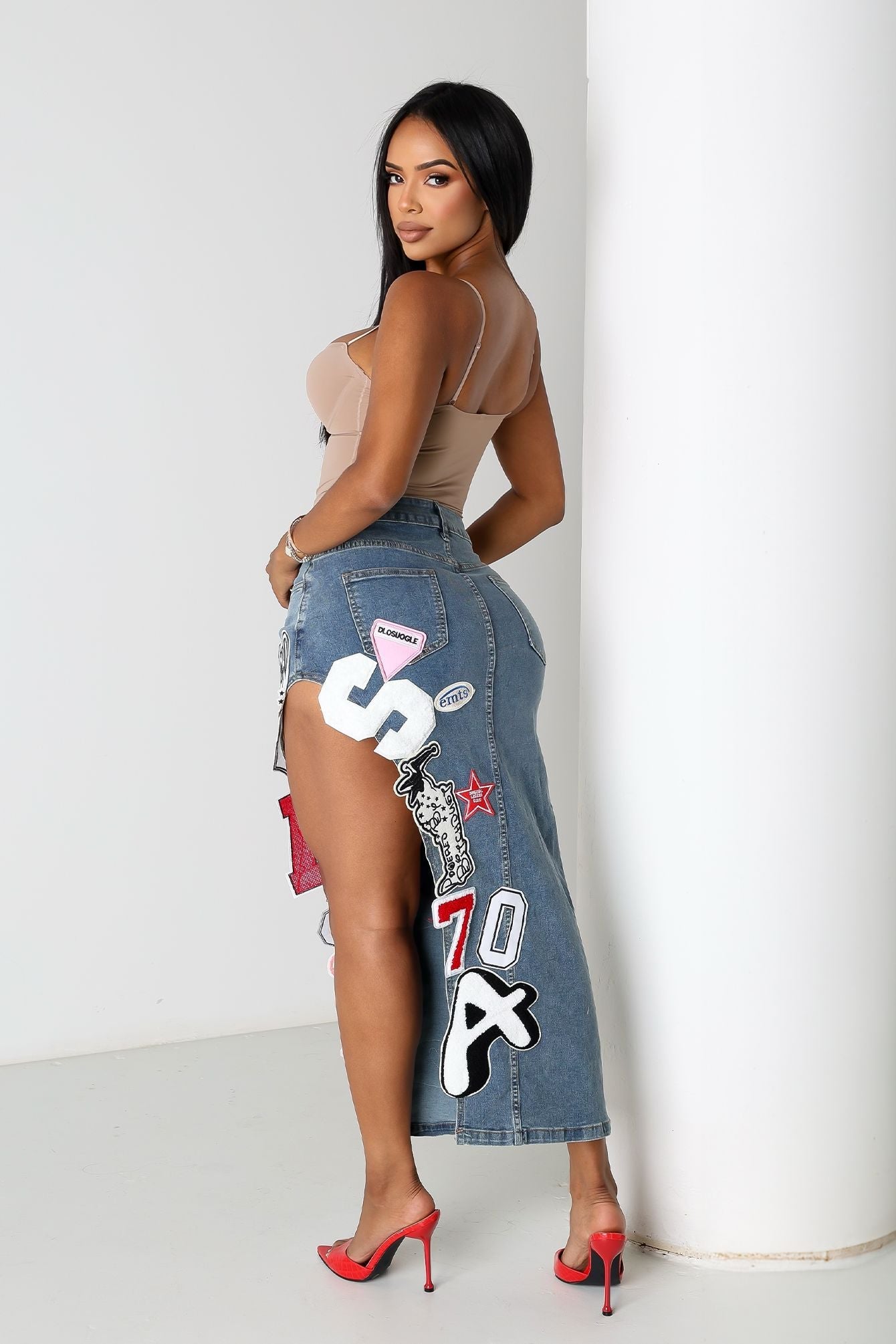 Pitch Perfect Patch Denim Skirt