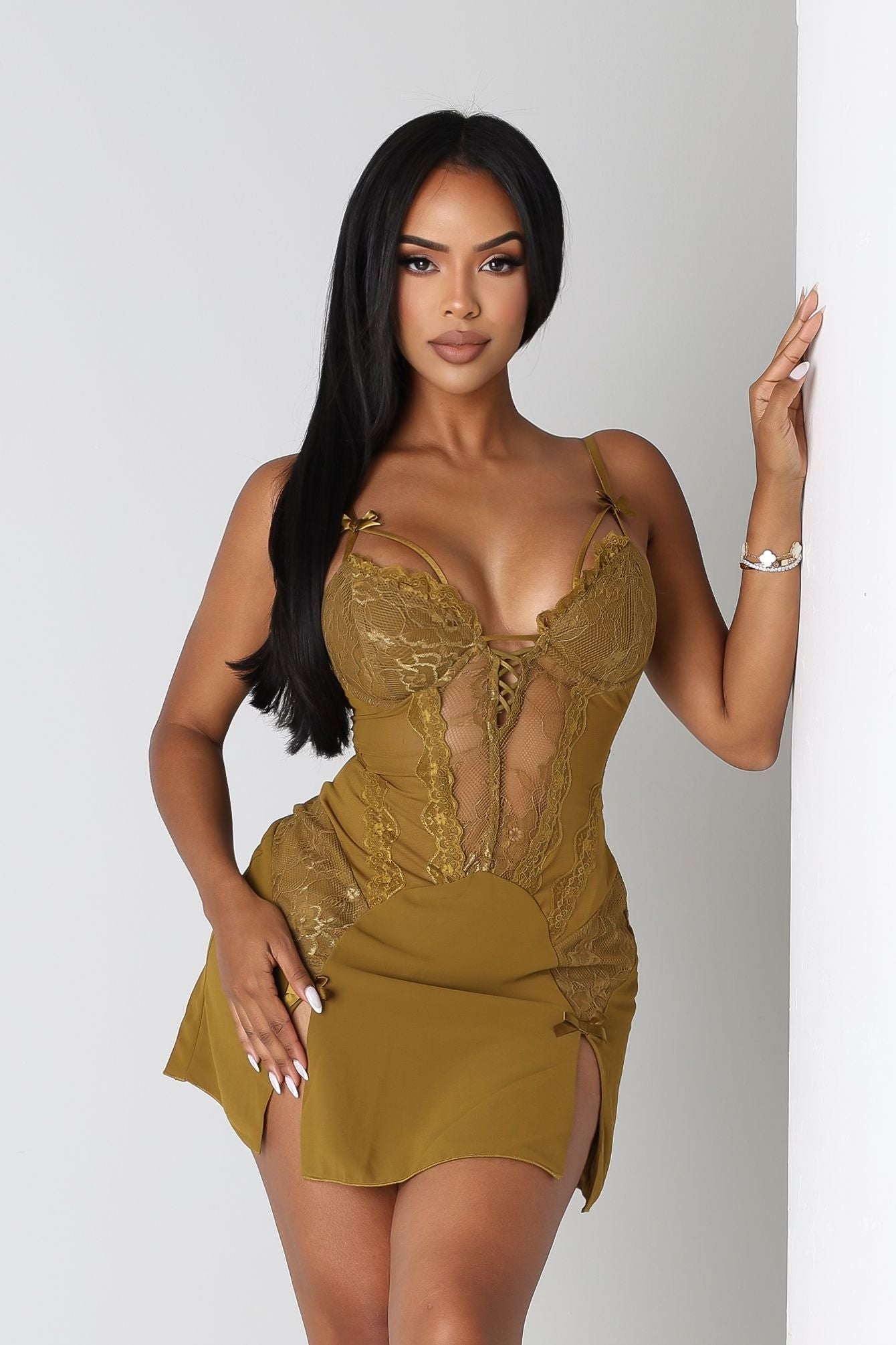 Fiorella Ribbon Mesh Mini Dress
