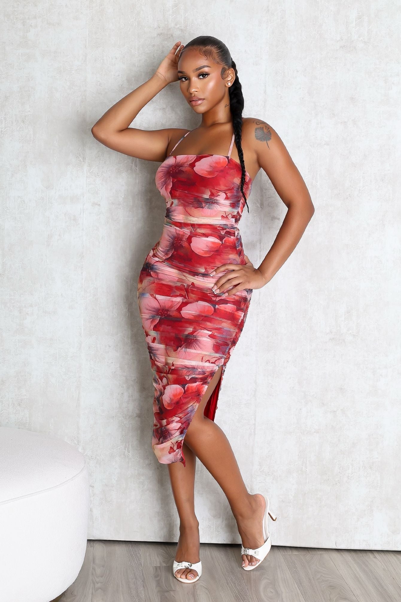 Bloomcloud Ruched Midi Dress