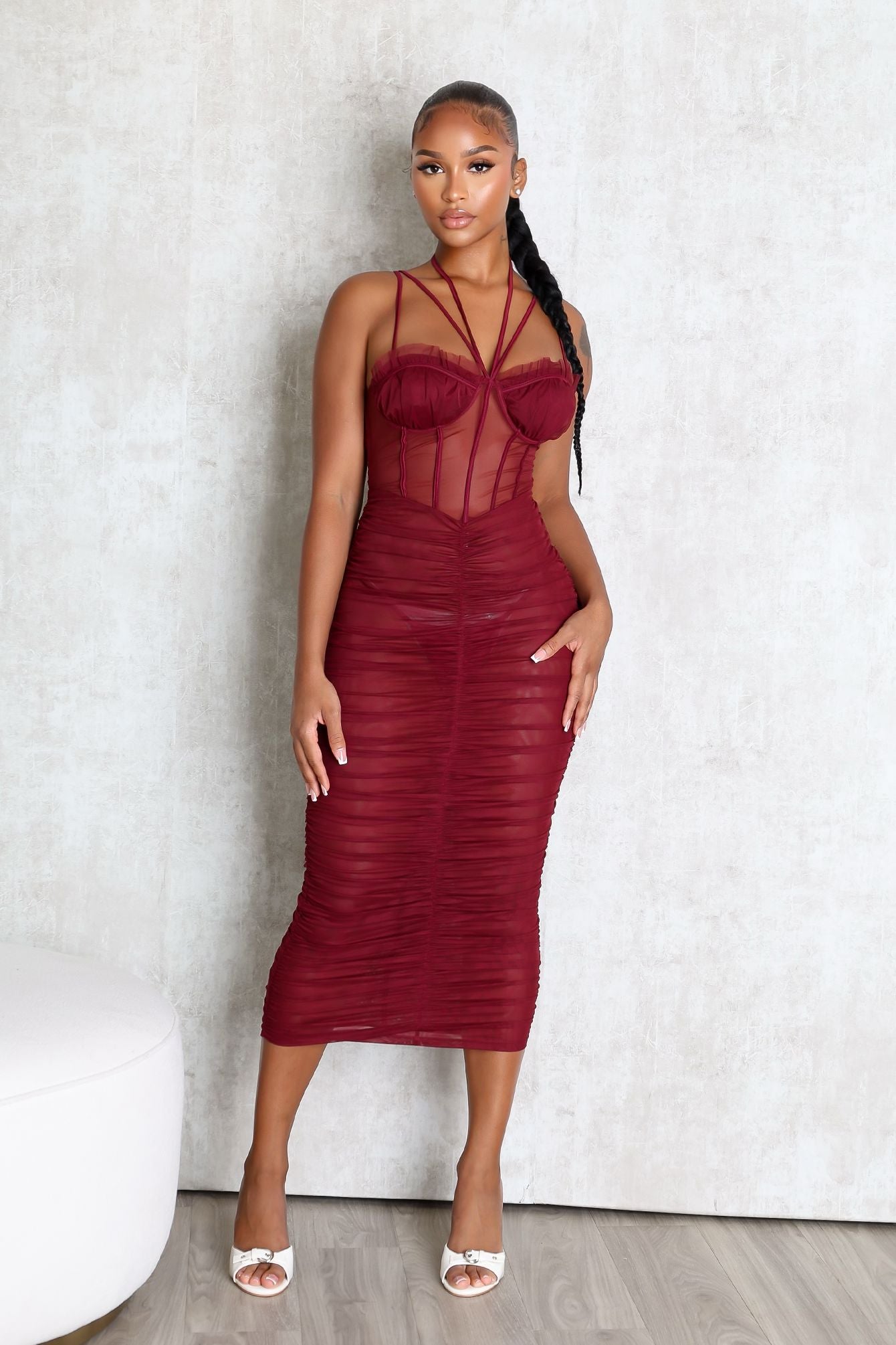 Obsession Mesh Ruched Dress