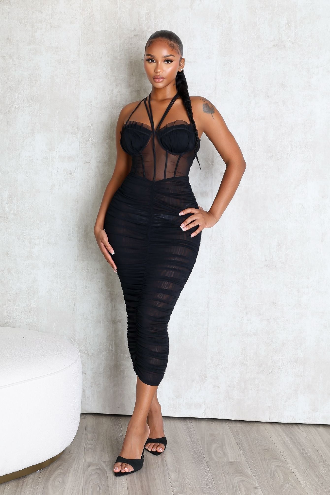 Obsession Mesh Ruched Dress