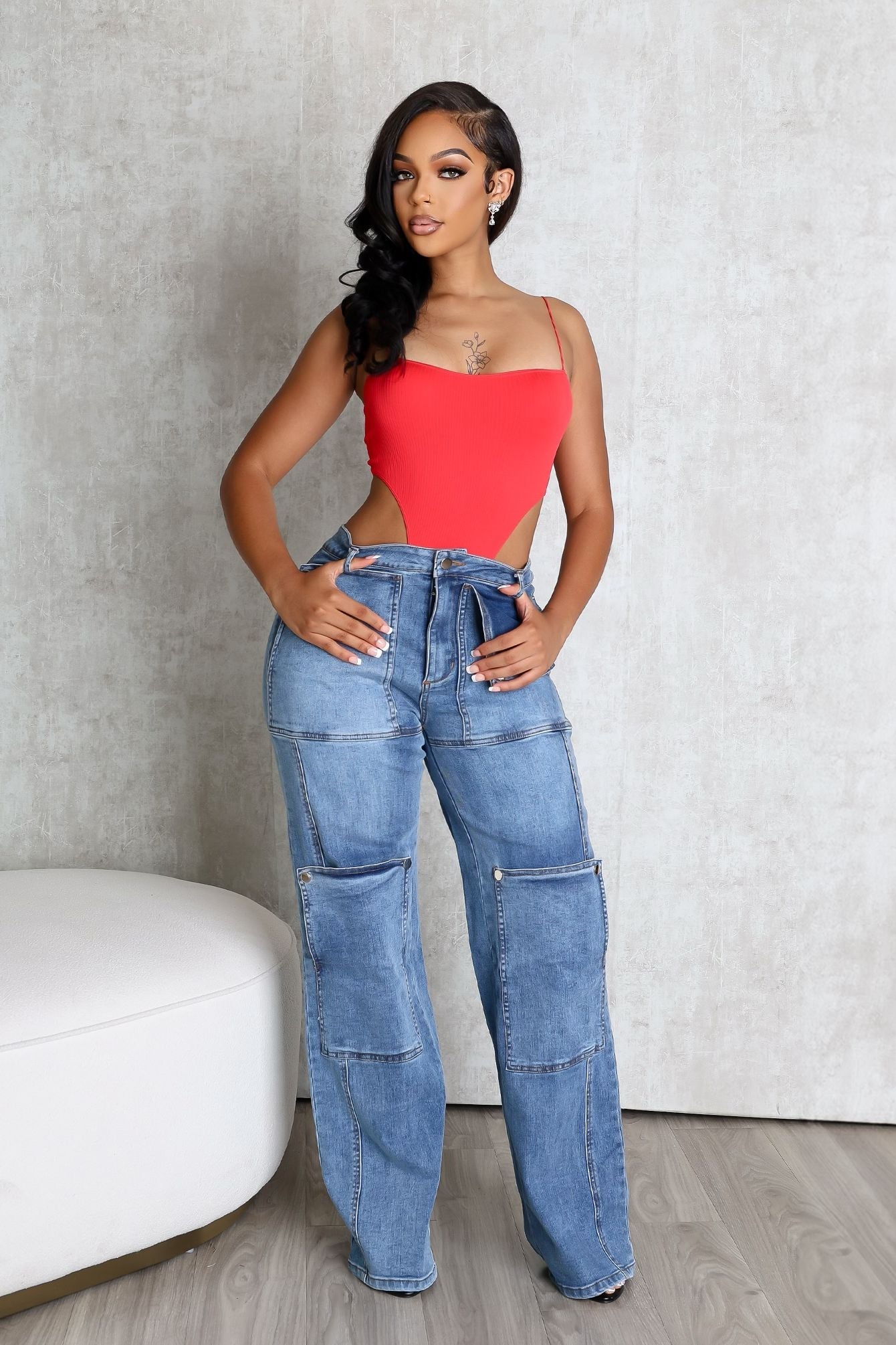 Hi Rise Snap Baggy Jeans