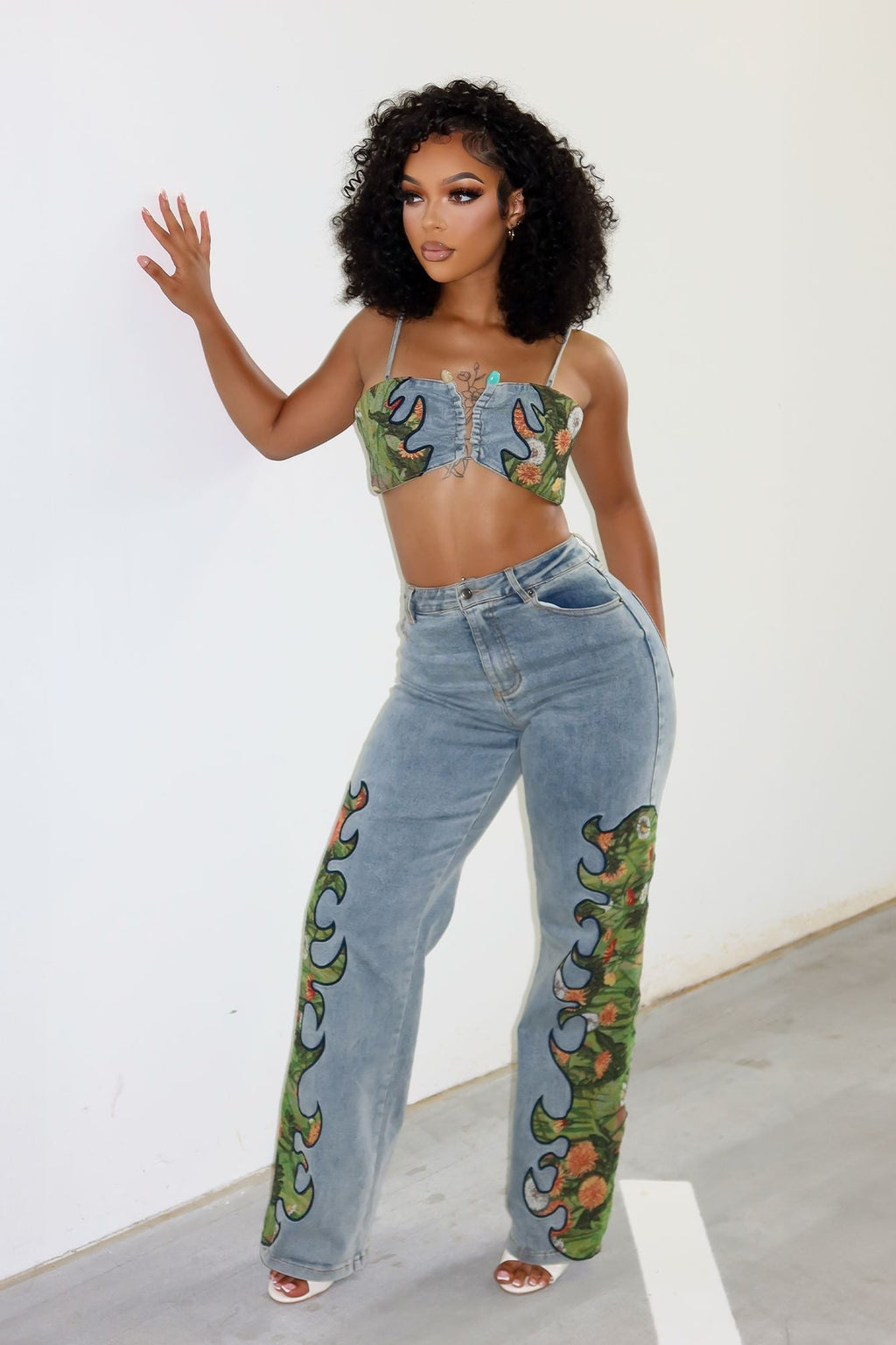 Cactus Blossom Denim Top & Pants SET