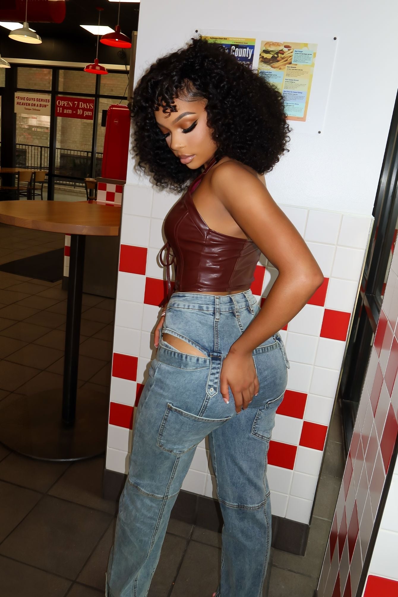 Hayden Washed Denim Cut Out With Belt Jeans