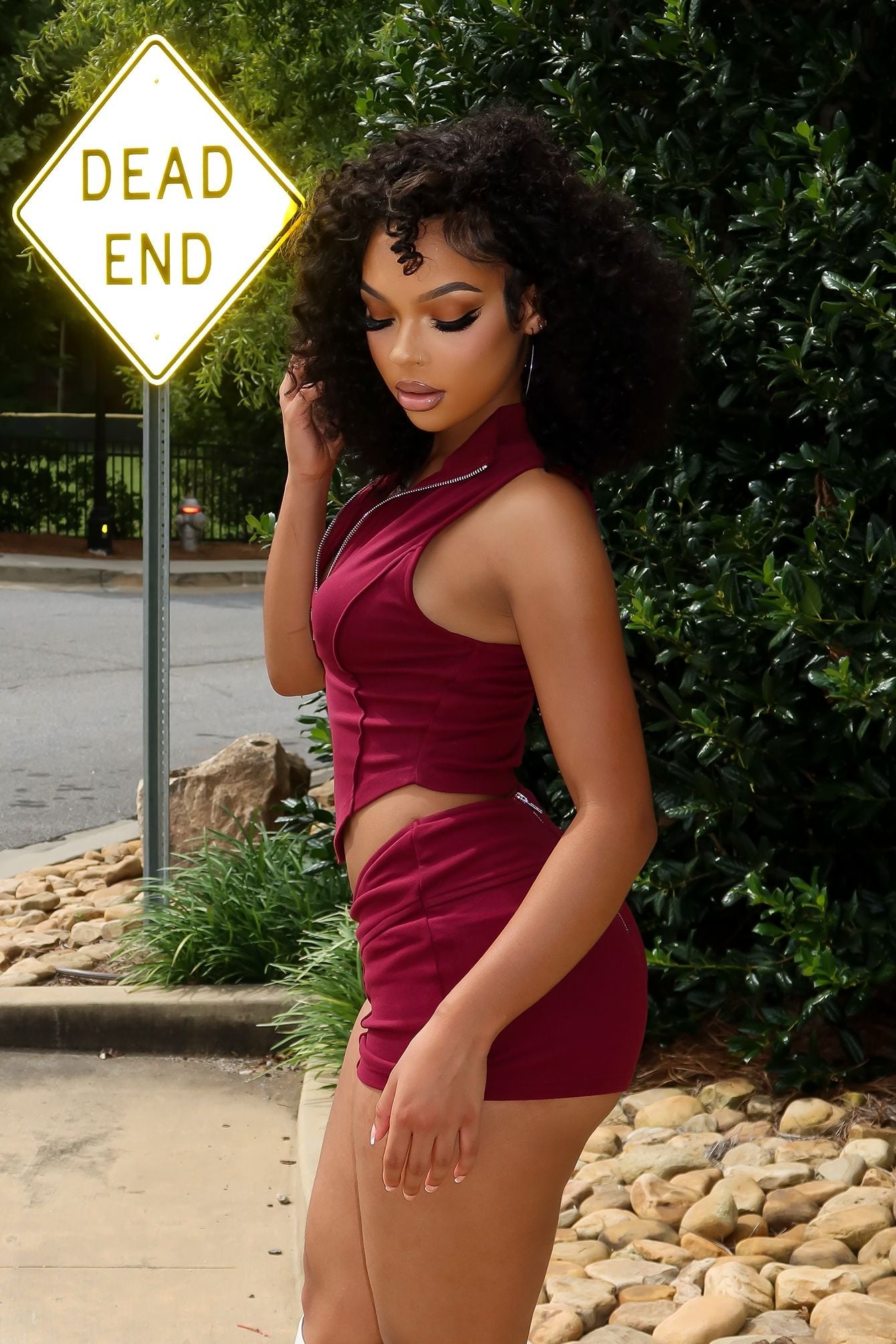 Classic Zip Up Cropped Tank Top & Shorts SET